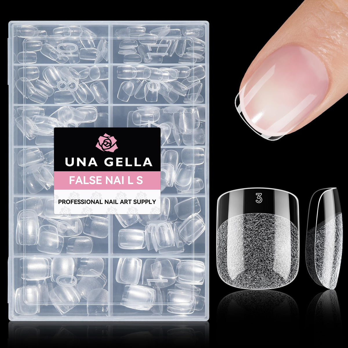 UNA GELLA Short Square Gel Nail Tips Squoval 216pcs Pre-Etched Full Cover | Short Squoval Press on Nails Square Round Oval Clear Acrylic Fake Nails Tips for Nail Extensions Home DIY Salon 12 Sizes