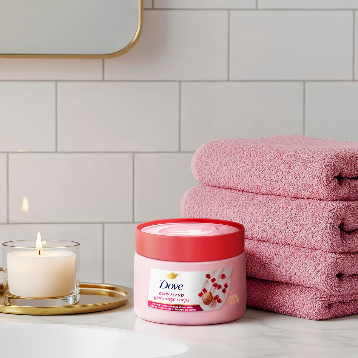 Dove Himalayan Salt & Rose Oil Body Scrub Exfoliates and Deeply 15 oz | For skin that needs polish, Helps reveal smooth skin, With Himalayan salt & Rose Oil