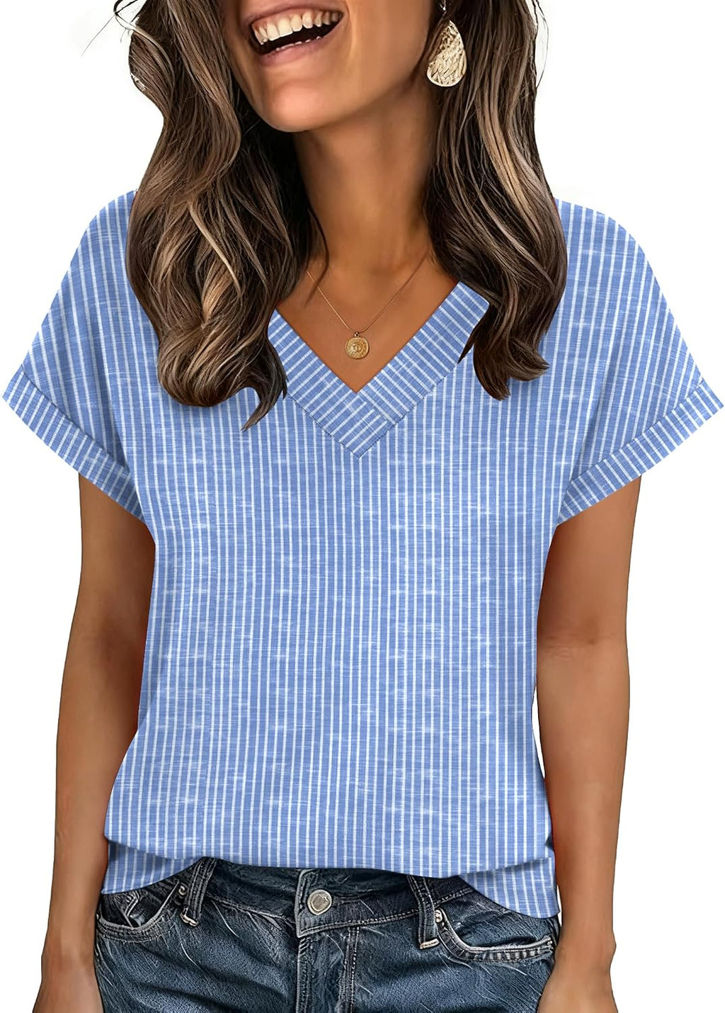 Zeagoo Womens Summer Tops Rolled Short Sleeve Shirts Dressy Casual Blouses