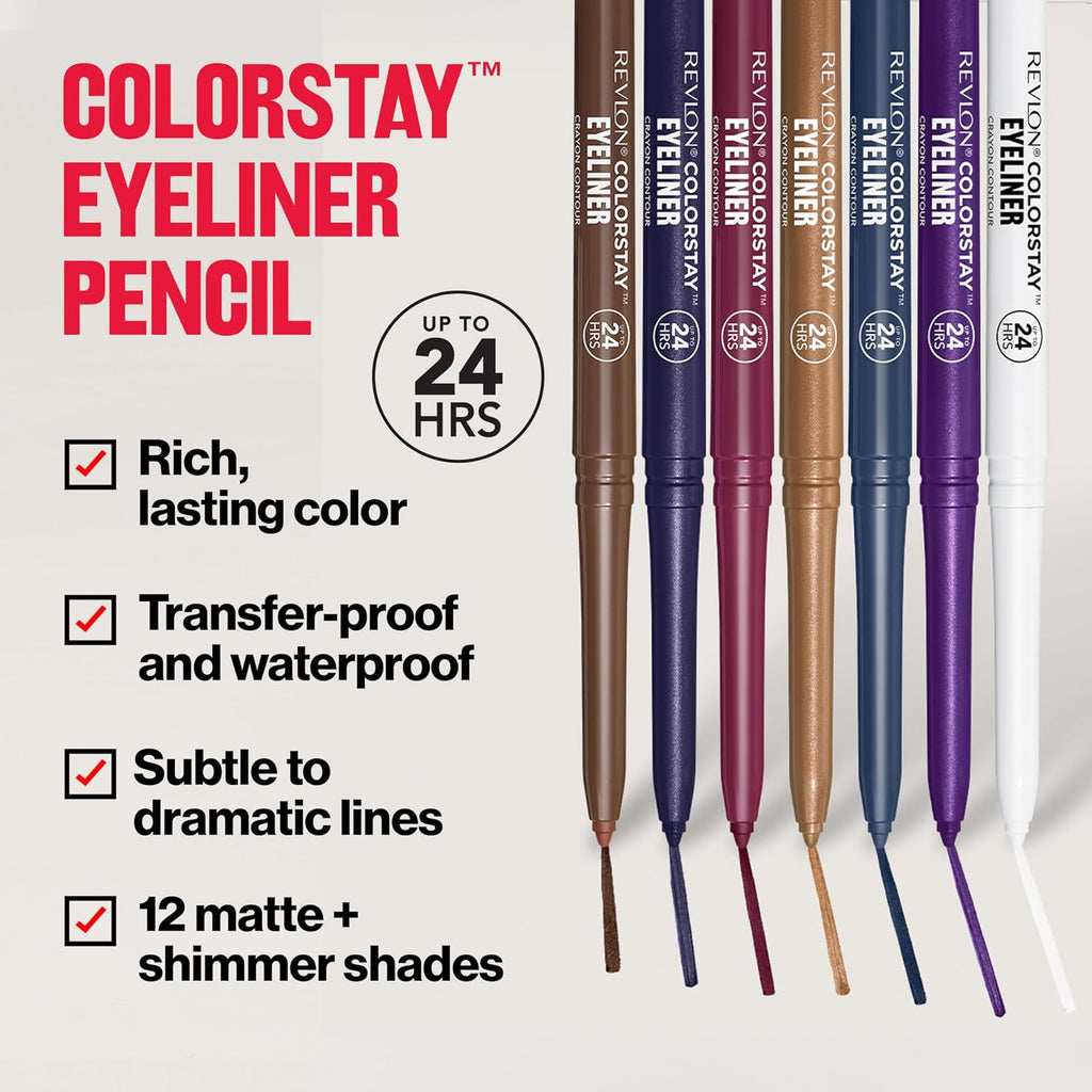 Revlon ColorStay Pencil Waterproof Eyeliner, 201 Black, 2 pack | Waterproof pencil eyeliner with built-in sharpener. Smudge-proof, long-lasting, intense matte color.