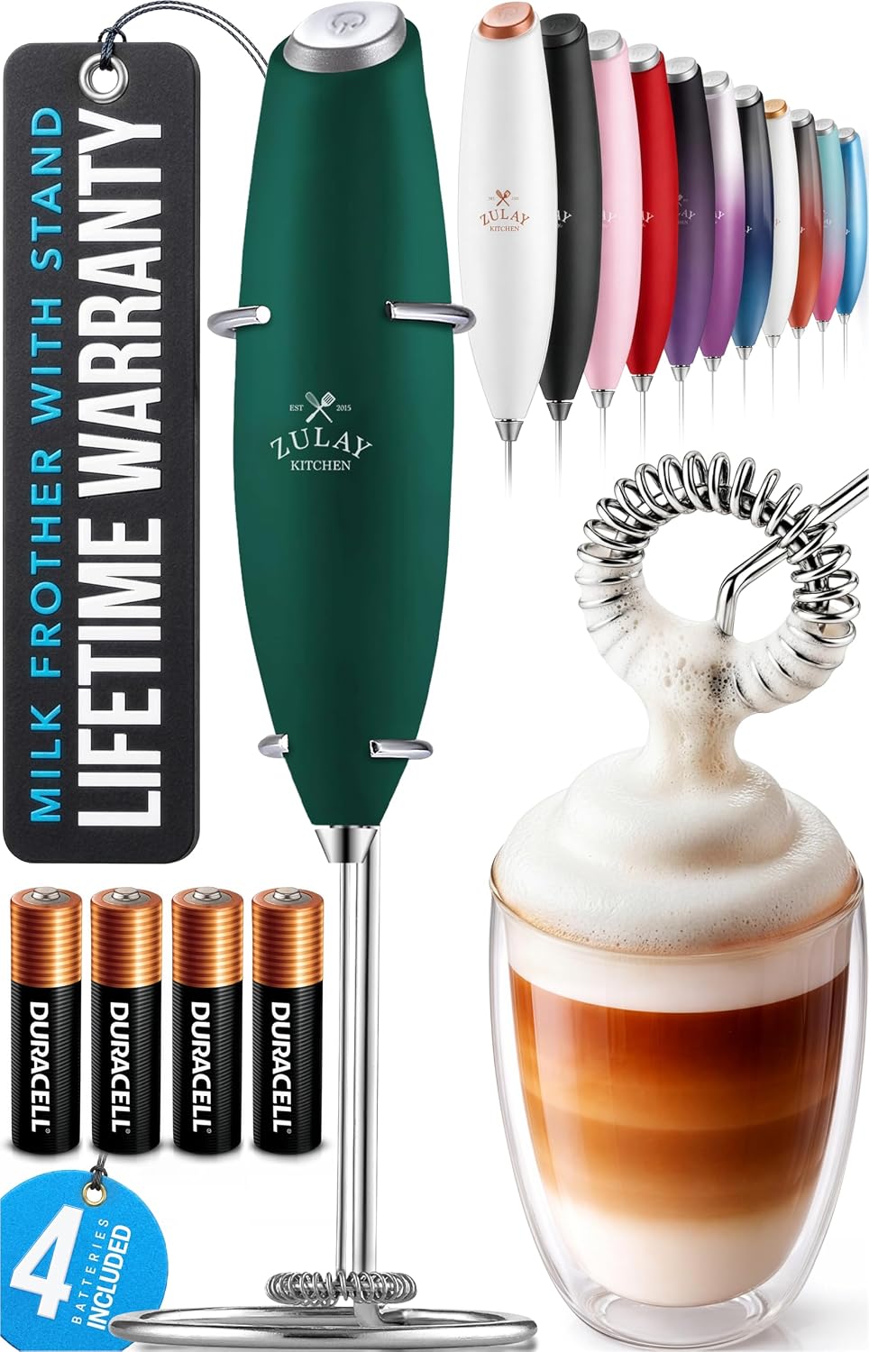 Zulay Kitchen Powerful Milk Frother Wand With Duracell Batteries - Ultra Fast Handheld Drink Mixer - Electric Whisk Foam Maker for Coffee, Lattes, Cappuccino & Matcha - Triple Whisk - Pale Cloud