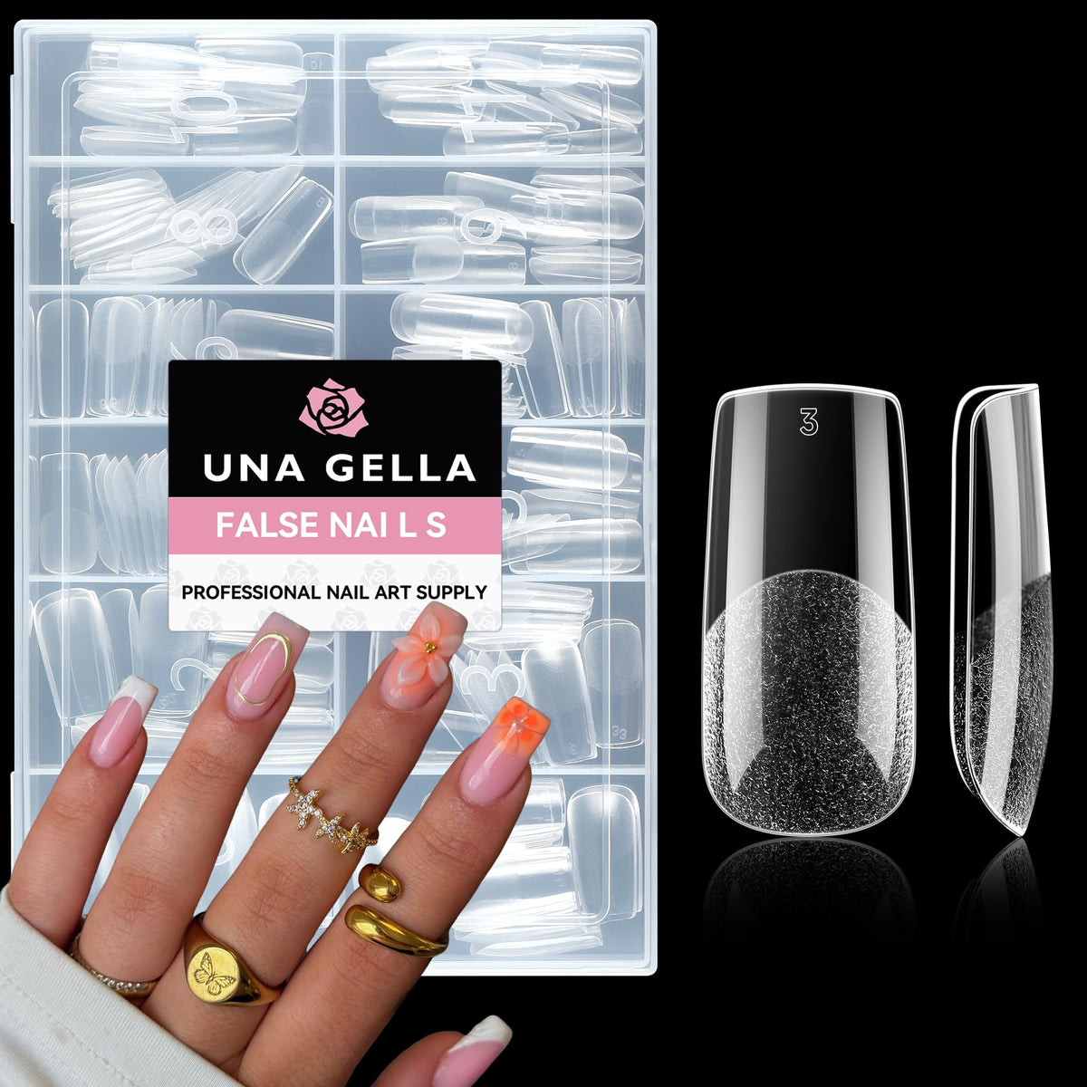 UNA GELLA Short Square Gel Nail Tips Squoval 216pcs Pre-Etched Full Cover | Short Squoval Press on Nails Square Round Oval Clear Acrylic Fake Nails Tips for Nail Extensions Home DIY Salon 12 Sizes