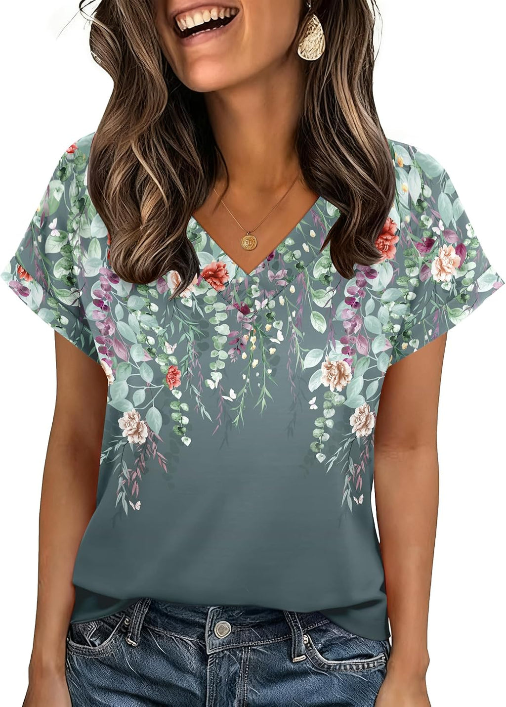 Zeagoo Womens Summer Tops Rolled Short Sleeve Shirts Dressy Casual Blouses