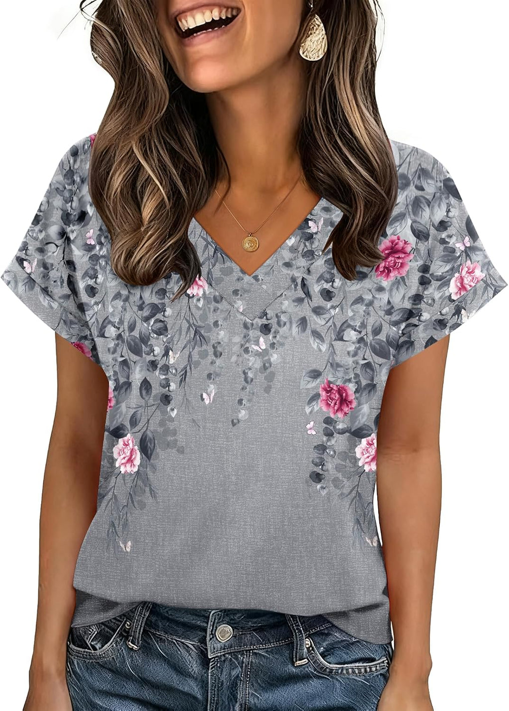 Zeagoo Womens Summer Tops Rolled Short Sleeve Shirts Dressy Casual Blouses