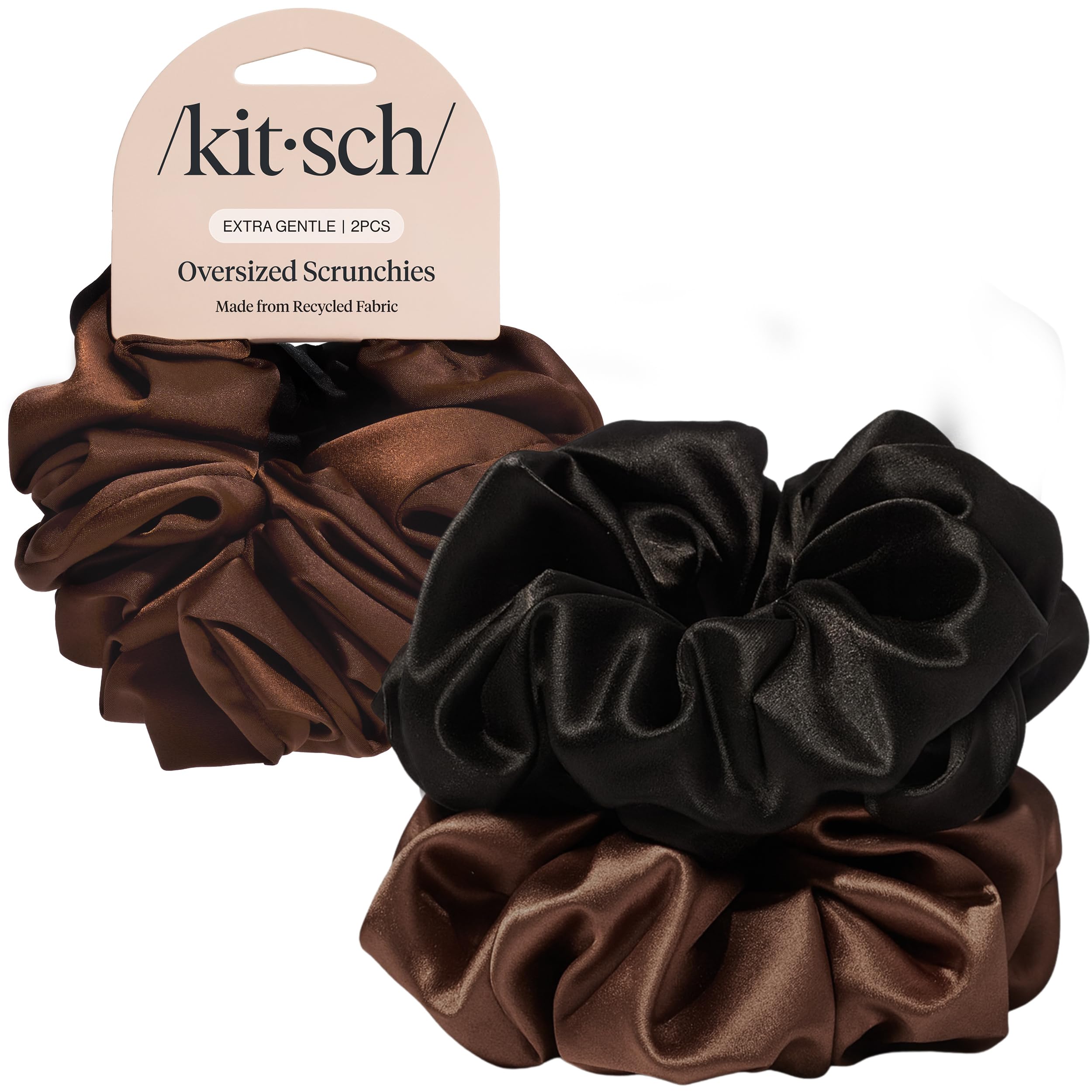 Kitsch Satin Scrunchies for Women | For All Hair Types - Black, 5pcs | Wake Up Frizz-Free, No Crease Hair Ties, Softer Than Silk Scrunchies, Stylish Hair Accessories For All Hair Types