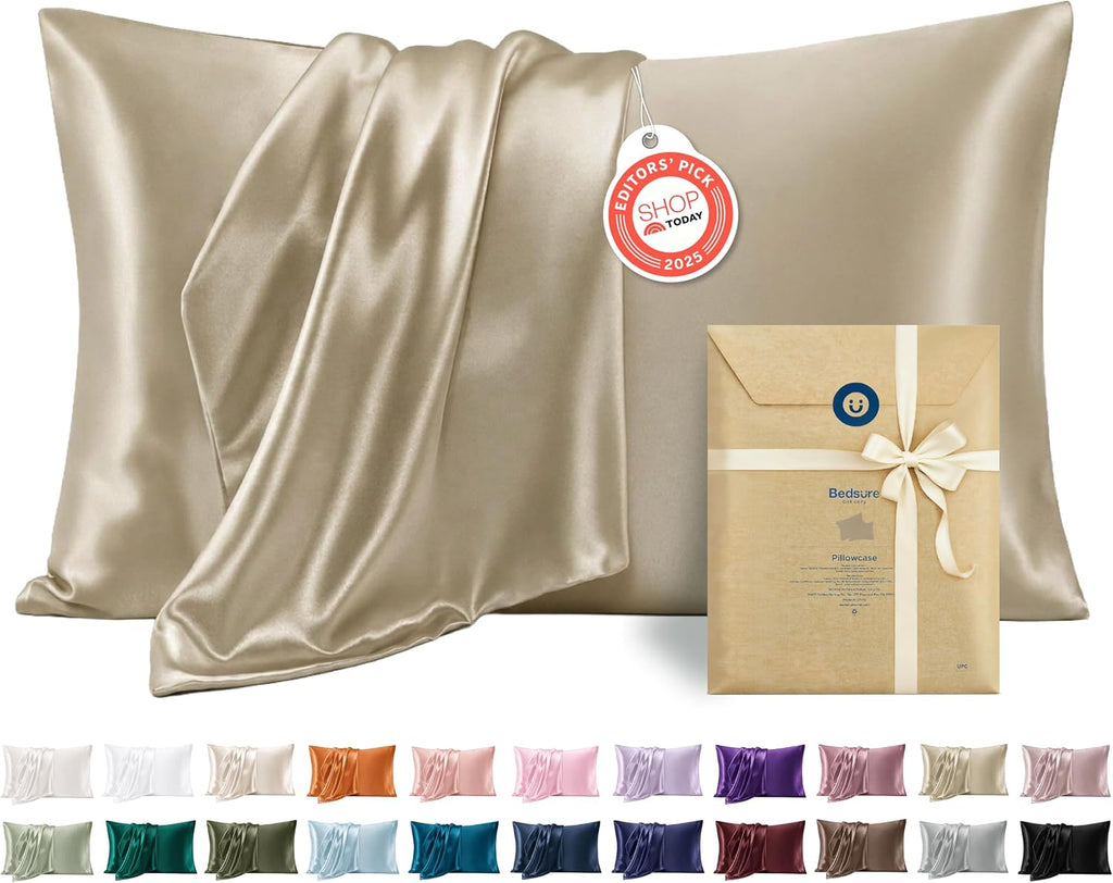 Bedsure Satin Pillowcase, Similar to Silk Pillow Cases Queen Size Set of 2, Cooling Pillow Case Covers with Envelope Closure, Room Decor Gifts for Women Men, Silver Grey, 20x30 Inches, 2pcs