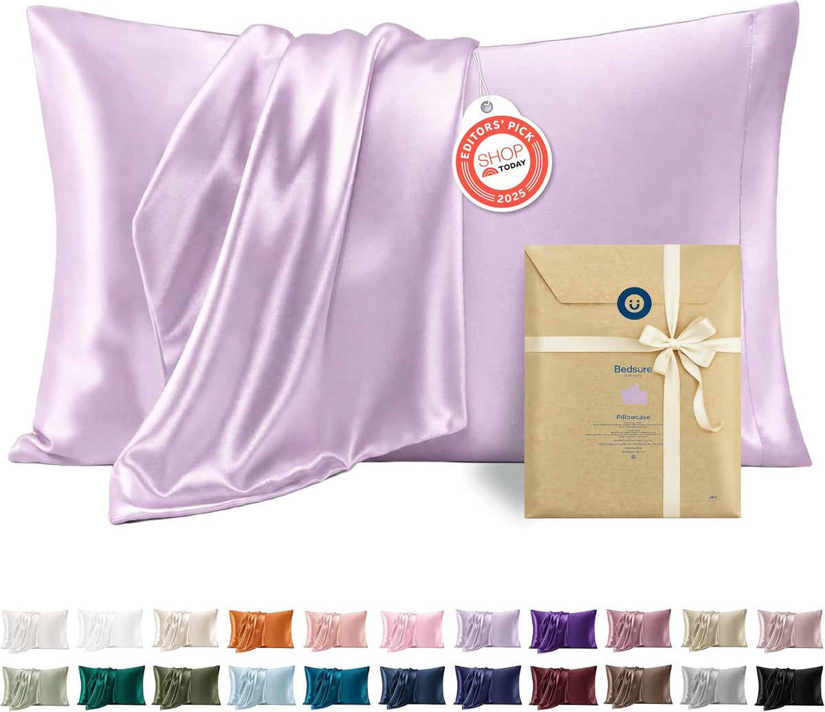 Bedsure Satin Pillowcase, Similar to Silk Pillow Cases Queen Size Set of 2, Cooling Pillow Case Covers with Envelope Closure, Room Decor Gifts for Women Men, Silver Grey, 20x30 Inches, 2pcs