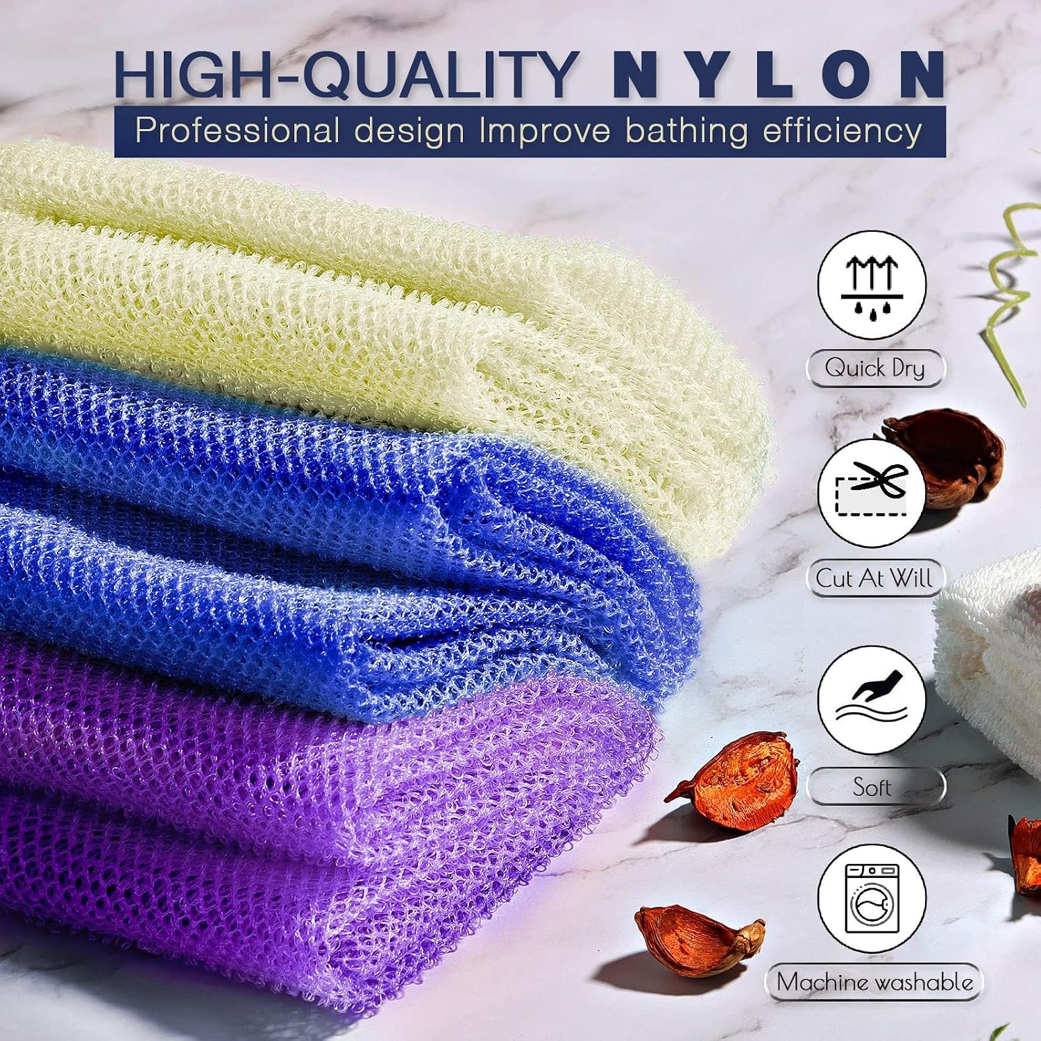 UJFQBH African Net Sponge Authenti, Exfoliating Body Scrubber for Back and Hard to Reach Areas, Gentle Daily Exfoliation for Deep Cleansing, Quick Drying Shower Essential, Aqua Grey 3 Pack