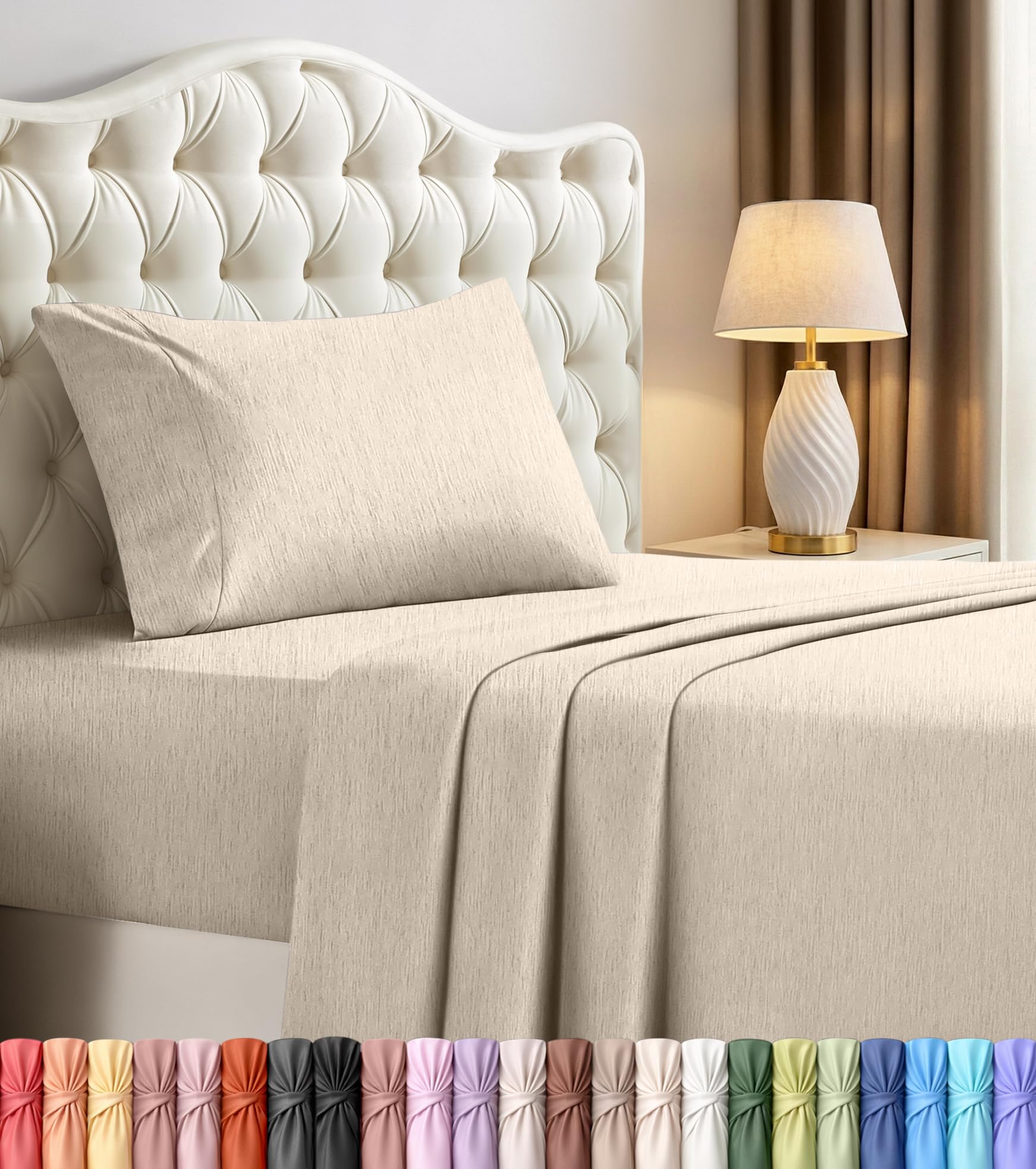 Queen Sheets Set, 4 Pieces 16" Deep Pocket Hotel Luxury Bed Sheets, Grey | Extra Soft Bedsheet Set, Comfy & Breathable Cooling Sheets, Wrinkle & Fade Resistant, Fitted Sheet, Flat Sheet, 2 Pillowcases