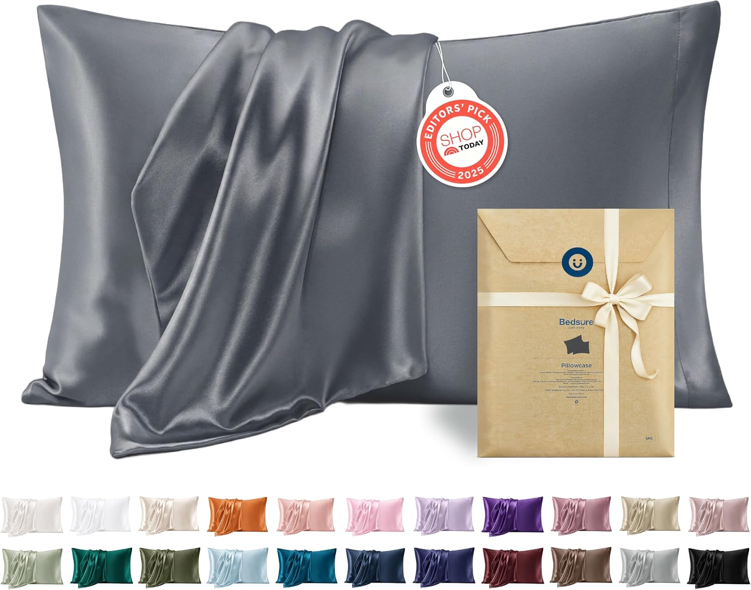Bedsure Satin Pillowcase, Similar to Silk Pillow Cases Queen Size Set of 2, Cooling Pillow Case Covers with Envelope Closure, Room Decor Gifts for Women Men, Silver Grey, 20x30 Inches, 2pcs