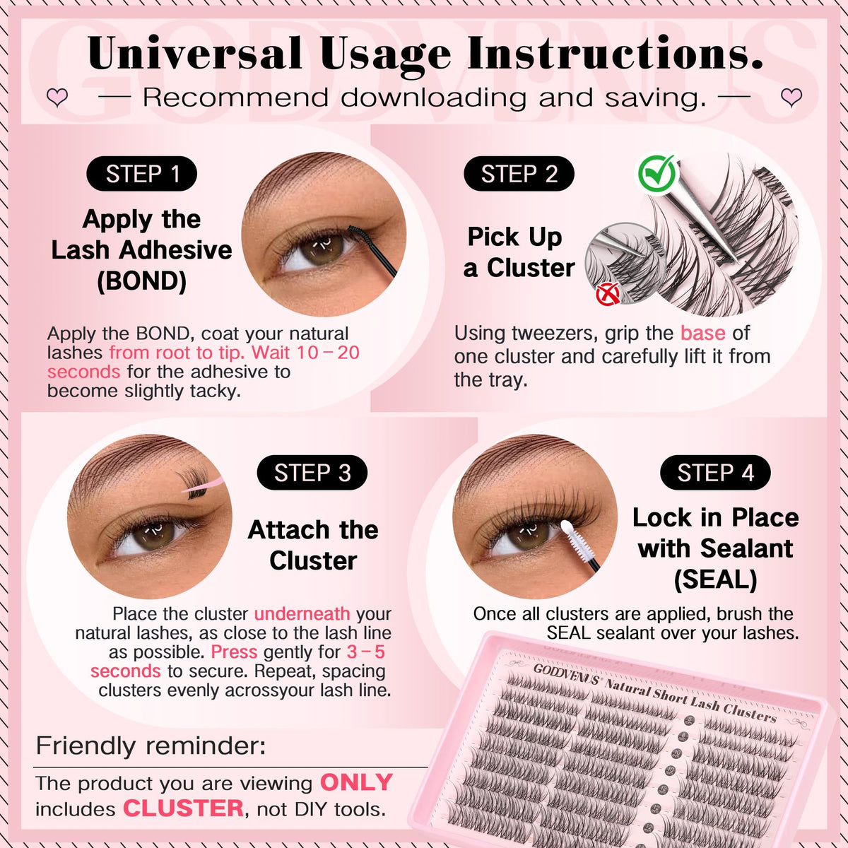 Goddvenus Lash Clusters Kit Wispy Eyelash Clusters Lashes Natural DIY Lash Extension Kit 10-16mm Cluster Eyelash Extensions Kit 300pcs C Curl Individual Lashes Cluster Eyelash (No Tweezers)