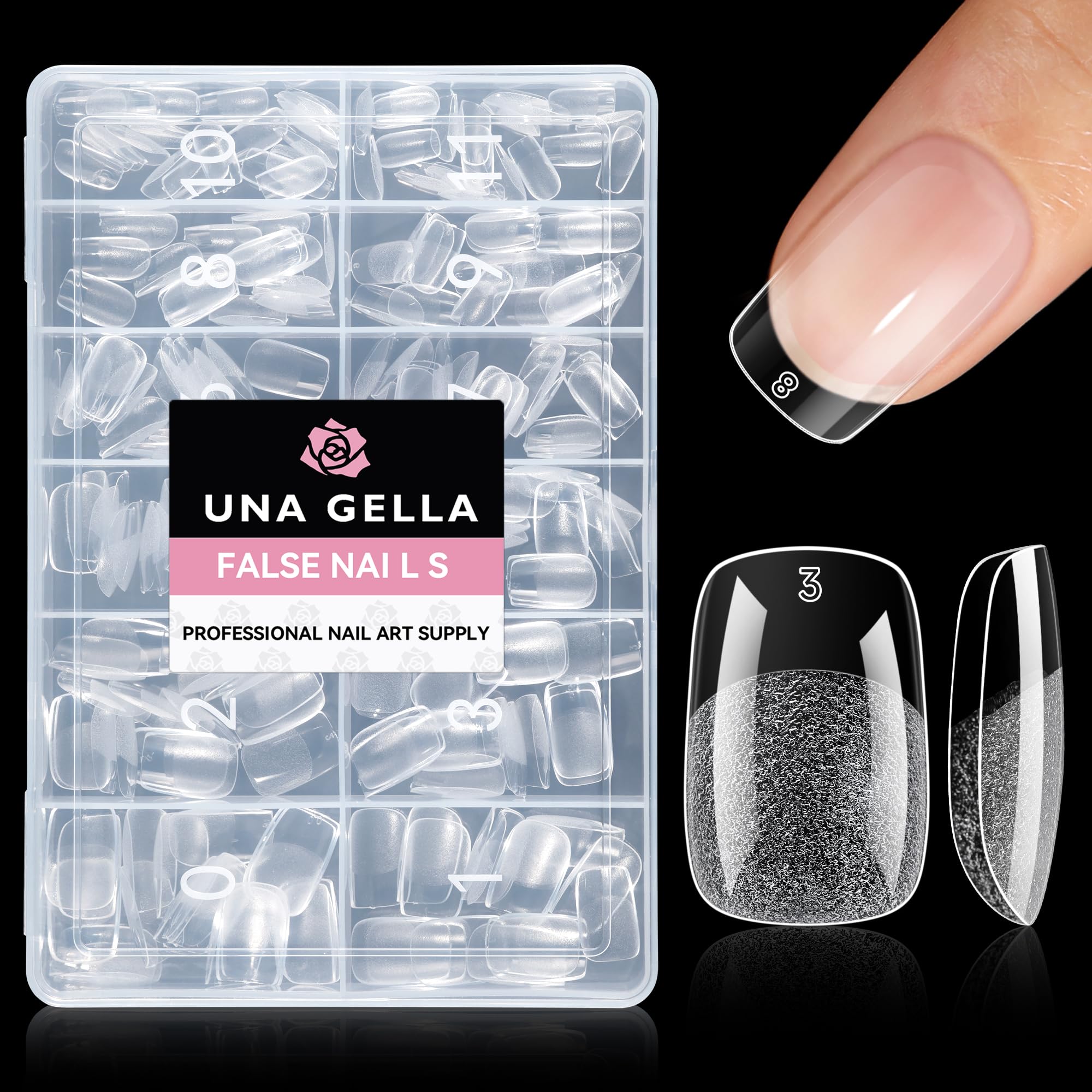 UNA GELLA Toe Nail Tips Square Full Cover 216Pcs Squoval Double Matte | Square Oval Soft Gel Toe Nail Press Ons Clear Pre-shape Acrylic Fake Toenails Extensions DIY Home Salon for Women, 15 Sizes