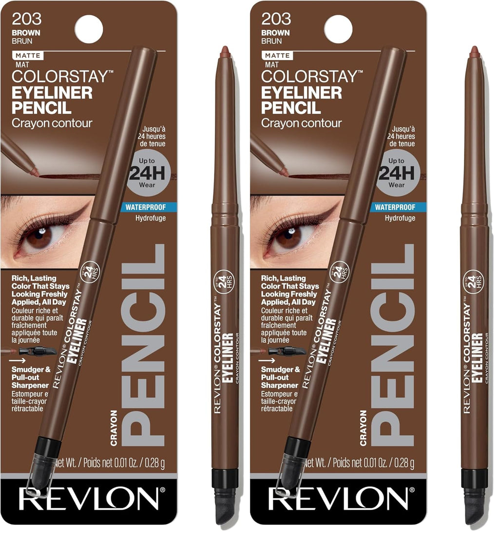 Revlon ColorStay Pencil Waterproof Eyeliner, 201 Black, 2 pack | Waterproof pencil eyeliner with built-in sharpener. Smudge-proof, long-lasting, intense matte color.