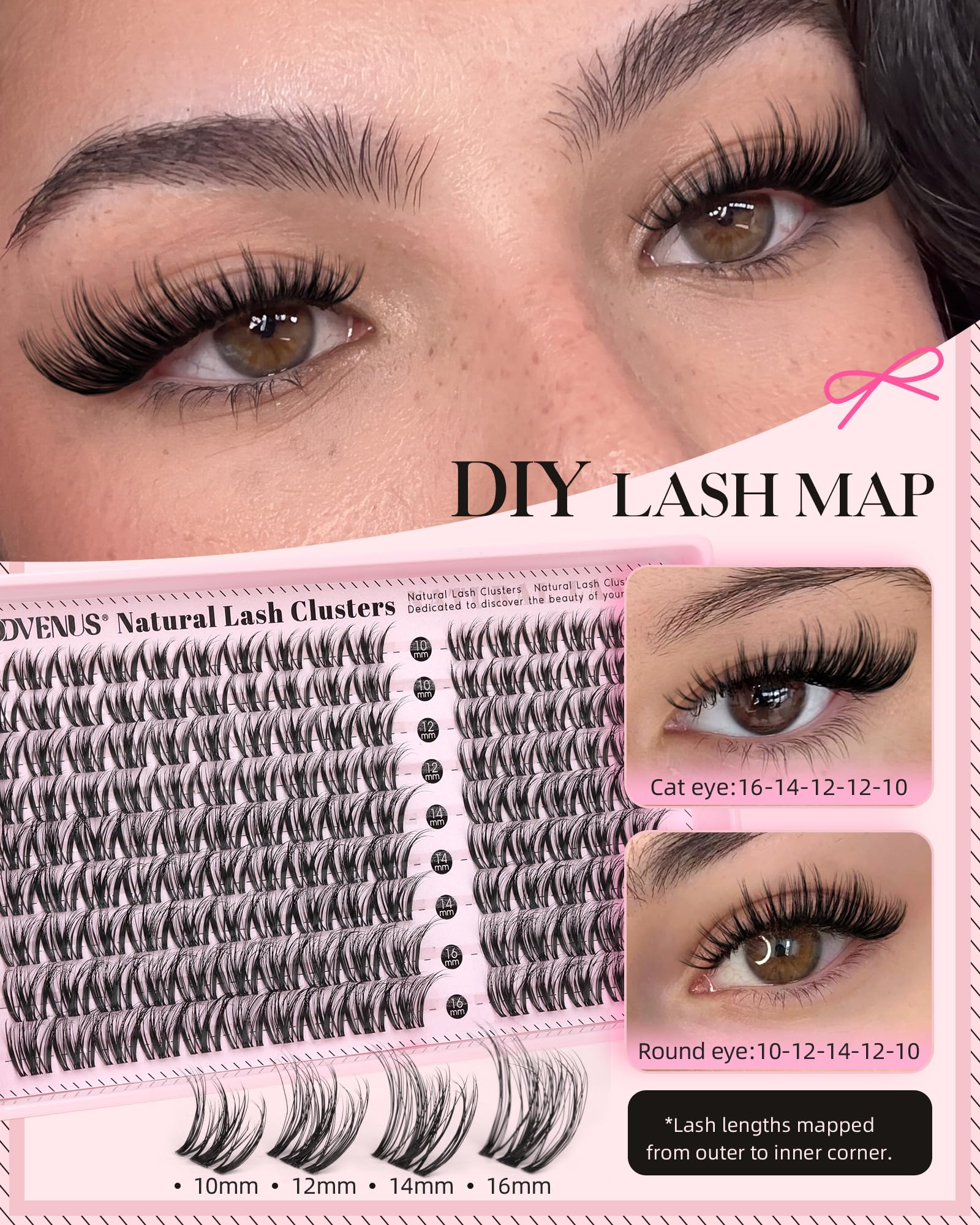 Goddvenus Lash Clusters Kit Wispy Eyelash Clusters Lashes Natural DIY Lash Extension Kit 10-16mm Cluster Eyelash Extensions Kit 300pcs C Curl Individual Lashes Cluster Eyelash (No Tweezers)