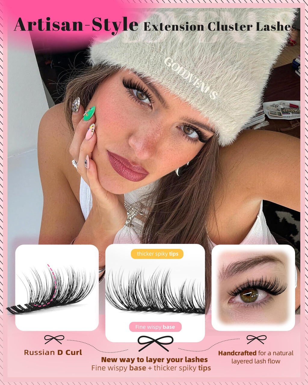 Goddvenus Lash Clusters Kit Wispy Eyelash Clusters Lashes Natural DIY Lash Extension Kit 10-16mm Cluster Eyelash Extensions Kit 300pcs C Curl Individual Lashes Cluster Eyelash (No Tweezers)