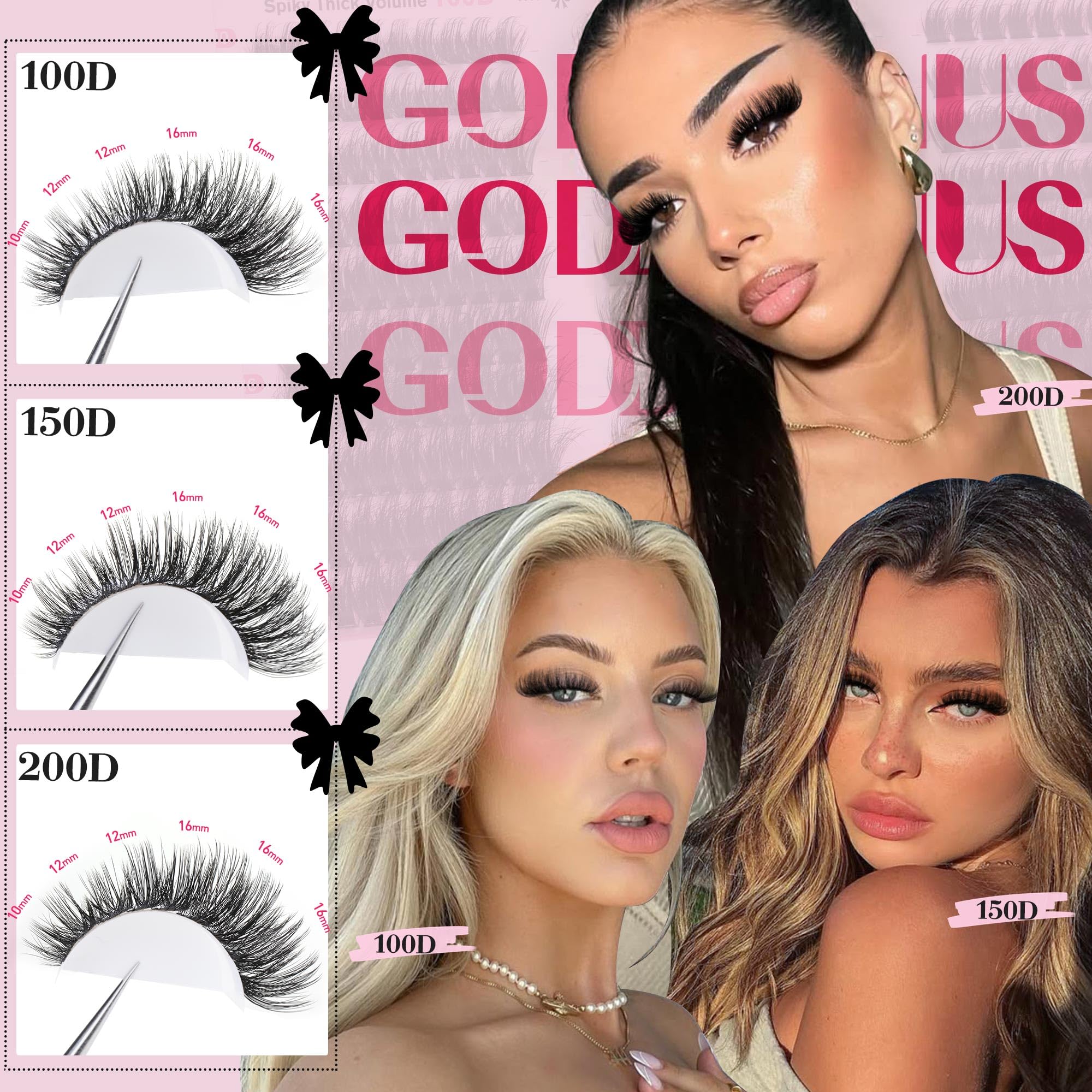 Goddvenus Lash Clusters Kit Wispy Eyelash Clusters Lashes Natural DIY Lash Extension Kit 10-16mm Cluster Eyelash Extensions Kit 300pcs C Curl Individual Lashes Cluster Eyelash (No Tweezers)