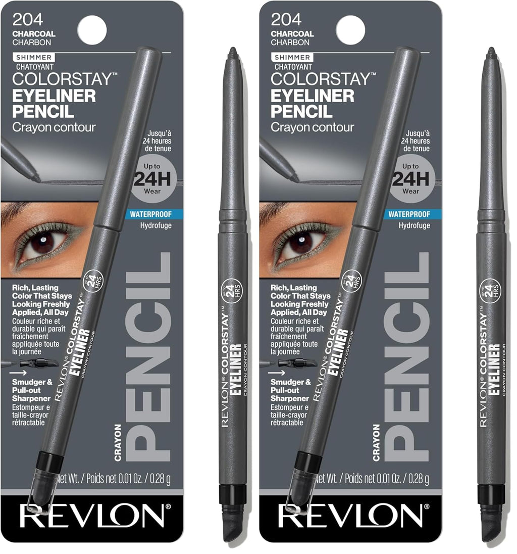 Revlon ColorStay Pencil Waterproof Eyeliner, 201 Black, 2 pack | Waterproof pencil eyeliner with built-in sharpener. Smudge-proof, long-lasting, intense matte color.