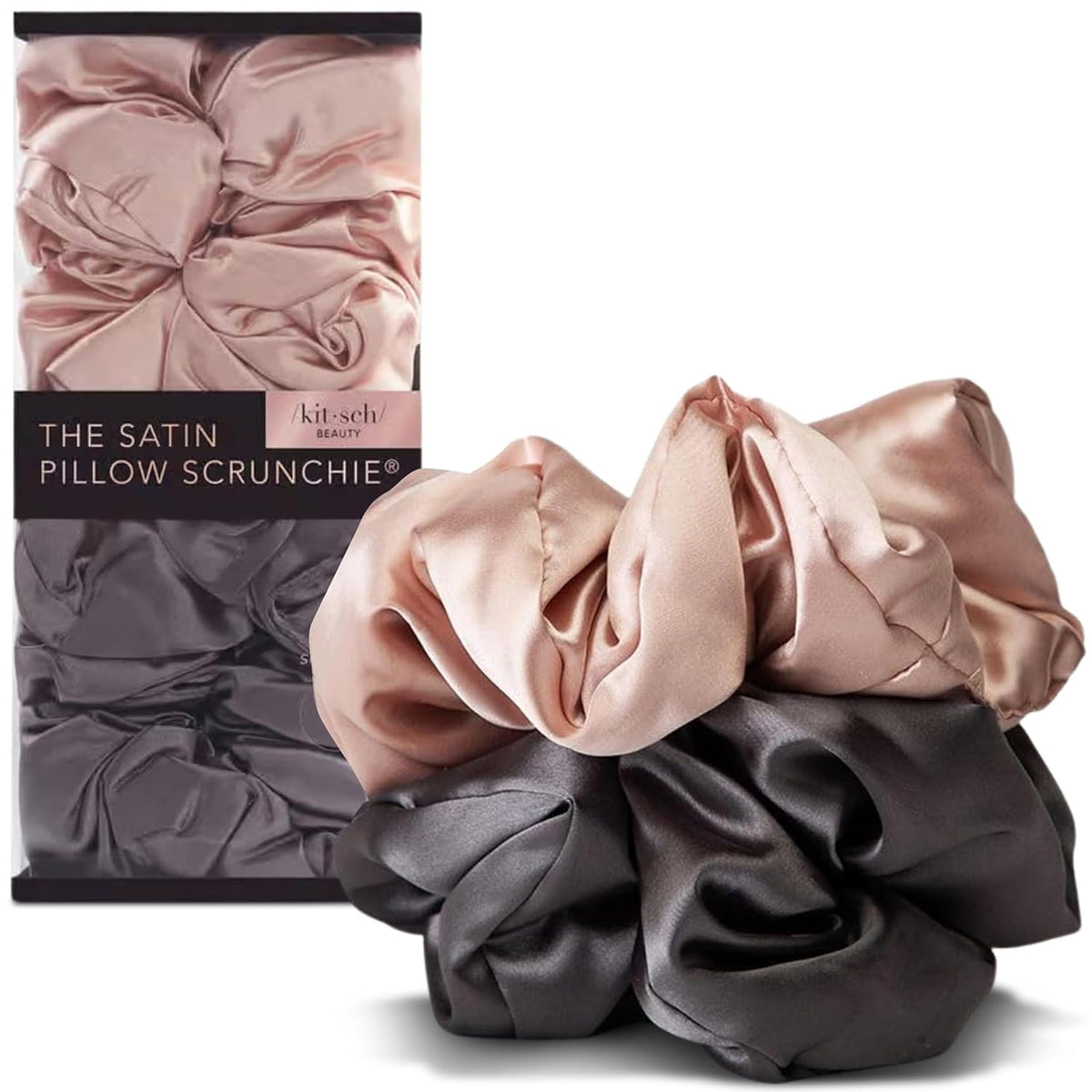 Kitsch Satin Scrunchies for Women | For All Hair Types - Black, 5pcs | Wake Up Frizz-Free, No Crease Hair Ties, Softer Than Silk Scrunchies, Stylish Hair Accessories For All Hair Types