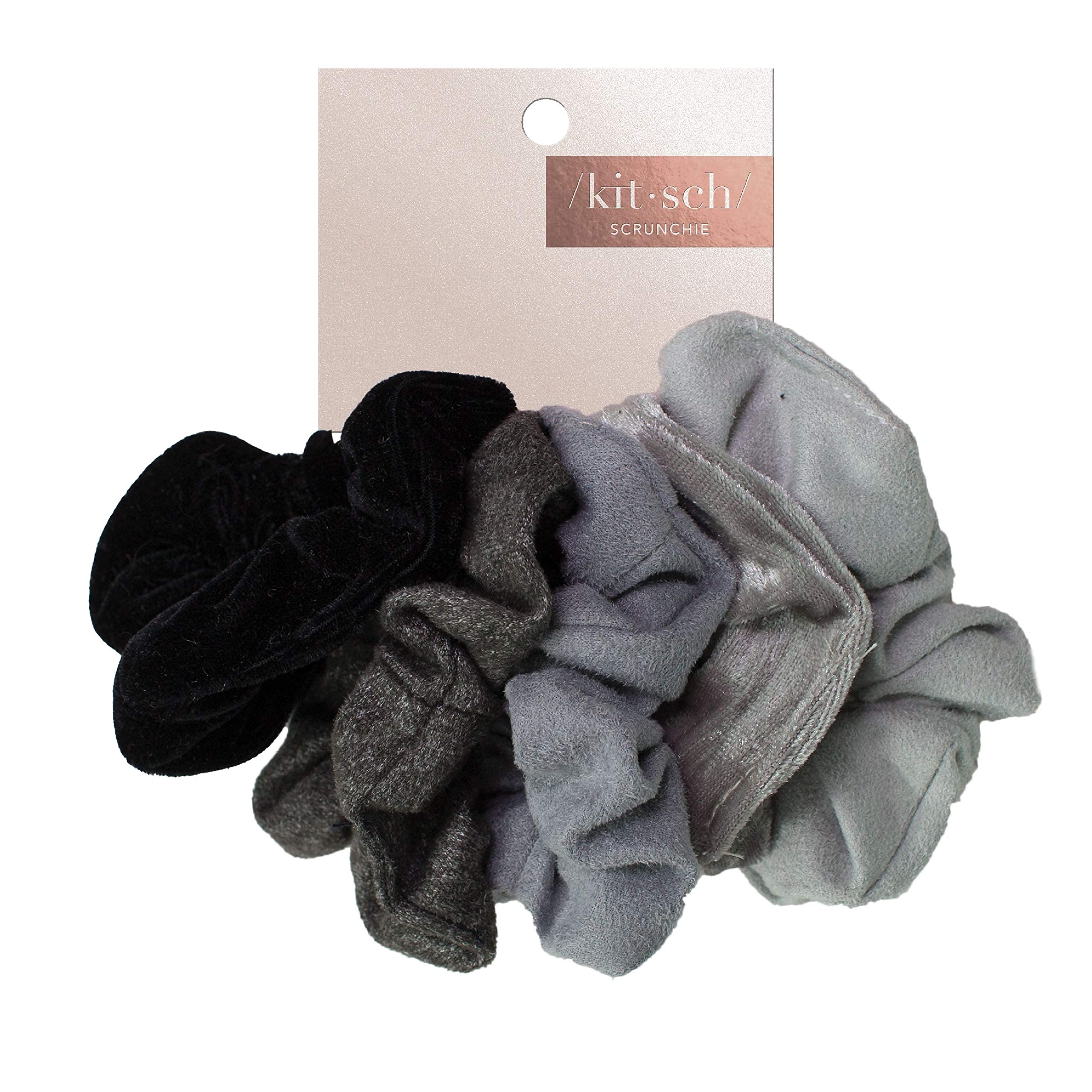 Kitsch Satin Scrunchies for Women | For All Hair Types - Black, 5pcs | Wake Up Frizz-Free, No Crease Hair Ties, Softer Than Silk Scrunchies, Stylish Hair Accessories For All Hair Types