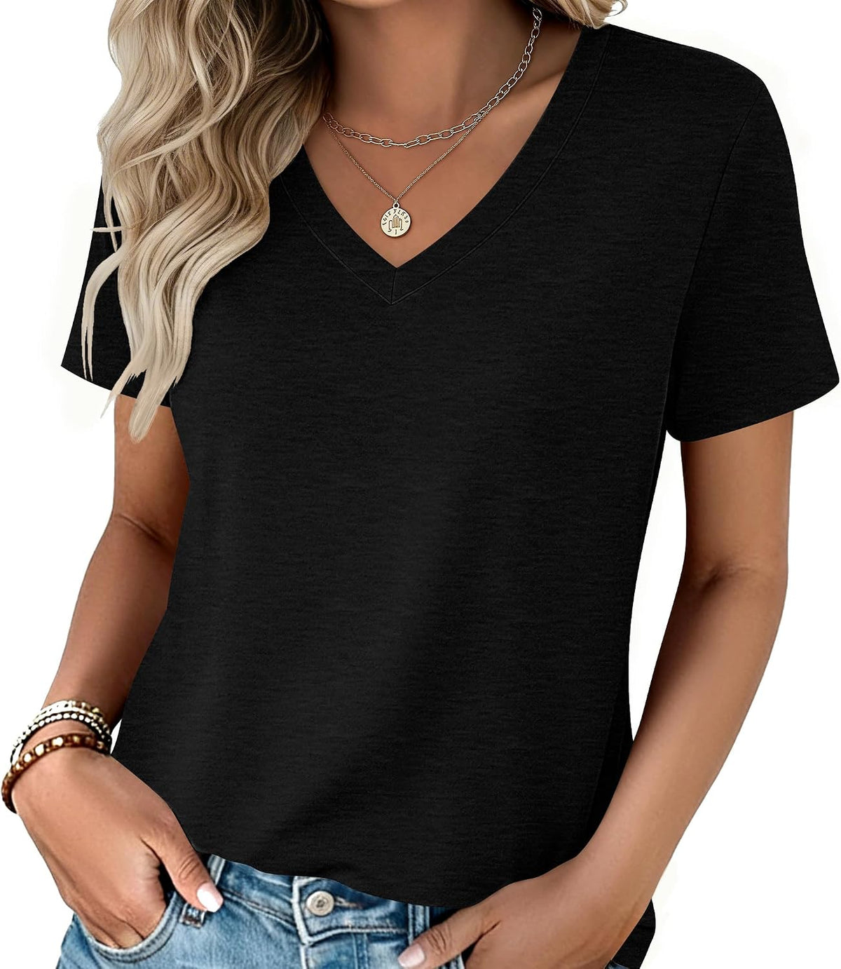 Zeagoo Womens V-Neck Tops Summer Casual Short Sleeve Tshirts S-3XL