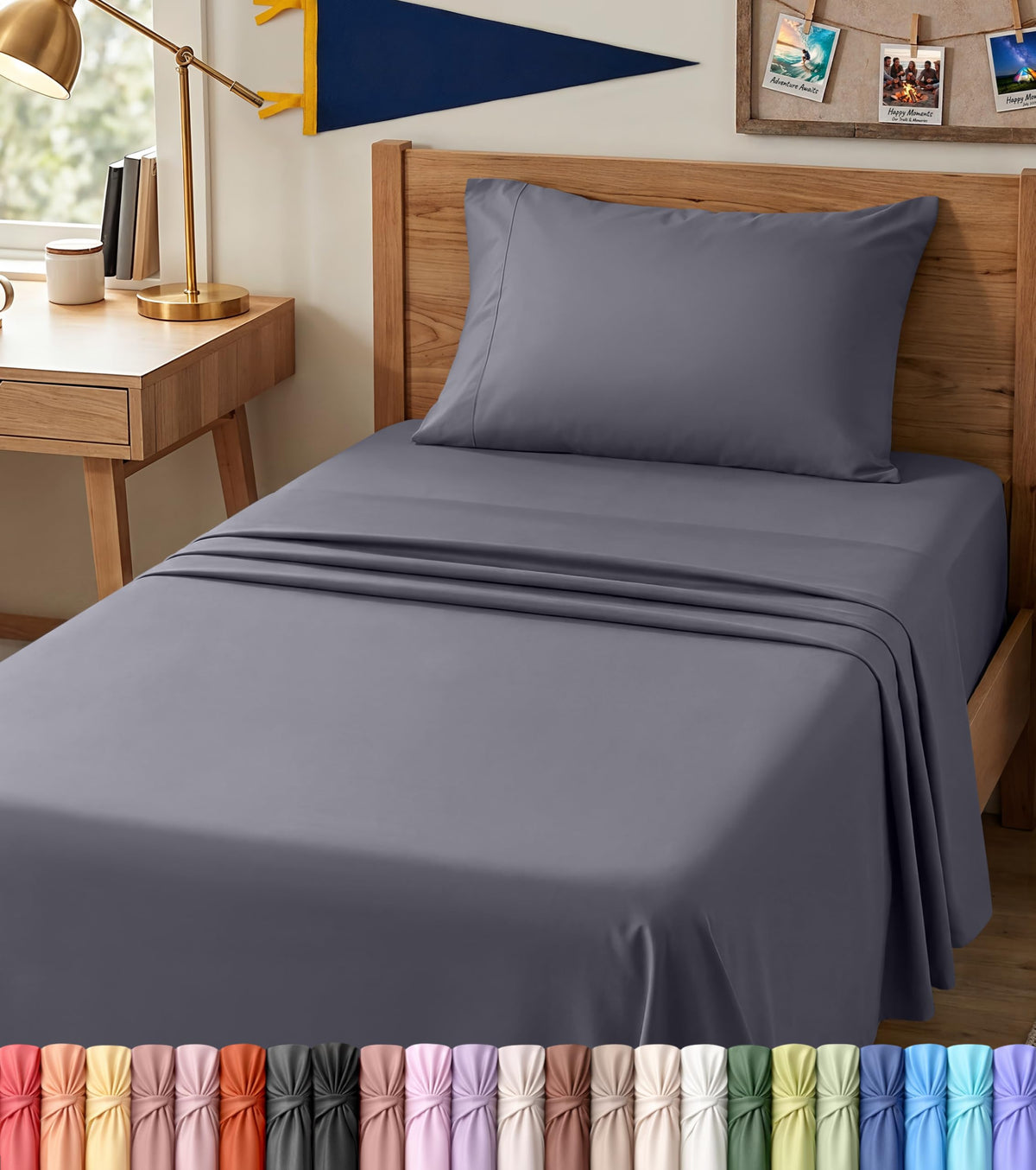 Queen Sheets Set, 4 Pieces 16" Deep Pocket Hotel Luxury Bed Sheets, Grey | Extra Soft Bedsheet Set, Comfy & Breathable Cooling Sheets, Wrinkle & Fade Resistant, Fitted Sheet, Flat Sheet, 2 Pillowcases