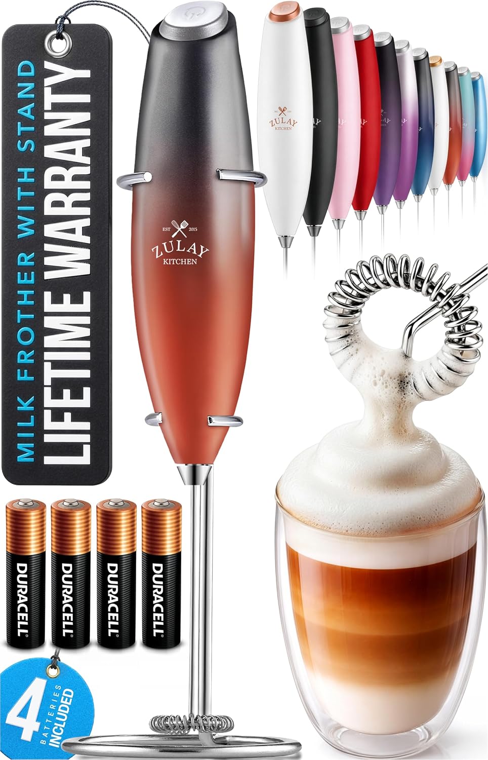 Zulay Kitchen Powerful Milk Frother Wand With Duracell Batteries - Ultra Fast Handheld Drink Mixer - Electric Whisk Foam Maker for Coffee, Lattes, Cappuccino & Matcha - Triple Whisk - Pale Cloud