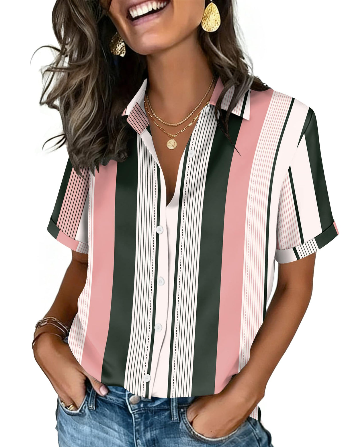 Zeagoo Button Down Shirts for Women Short Sleeve Tops Dressy Casual Blouses