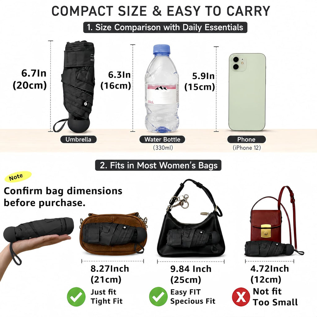 BAODINI Mini Travel Umbrella with UV Sun Protection, Compact Pocket-Size