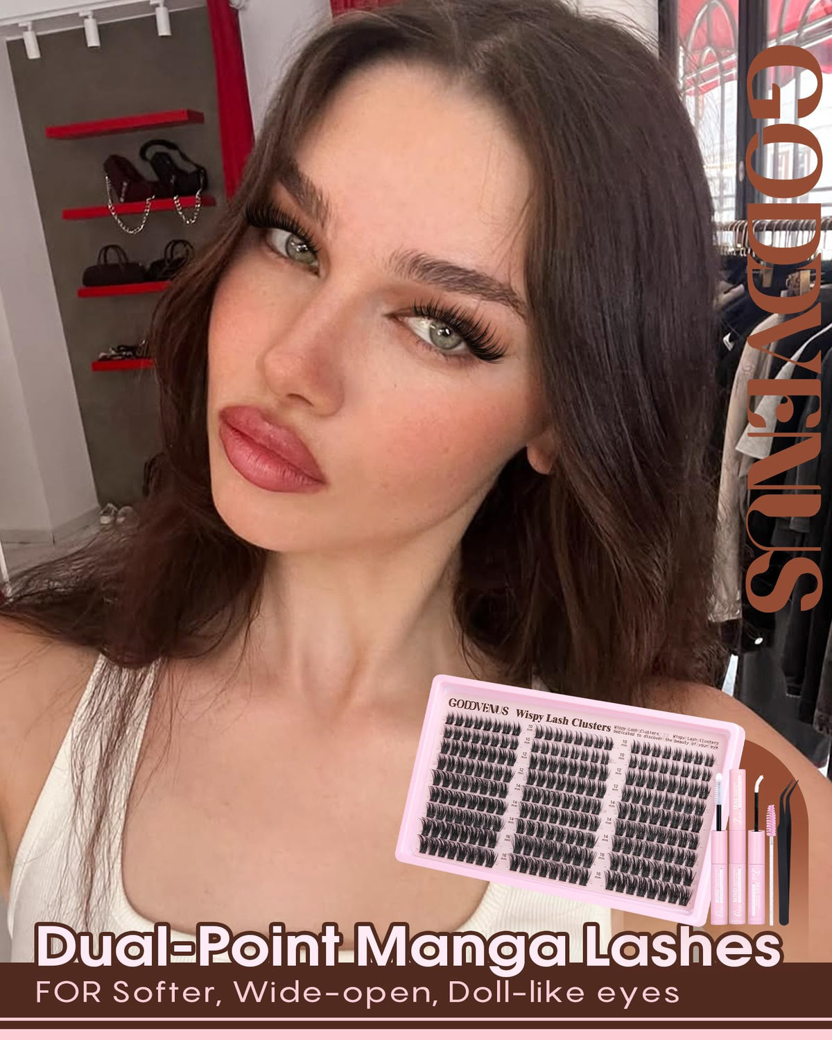 Goddvenus Lash Clusters Kit Wispy Eyelash Clusters Lashes Natural DIY Lash Extension Kit 10-16mm Cluster Eyelash Extensions Kit 300pcs C Curl Individual Lashes Cluster Eyelash (No Tweezers)