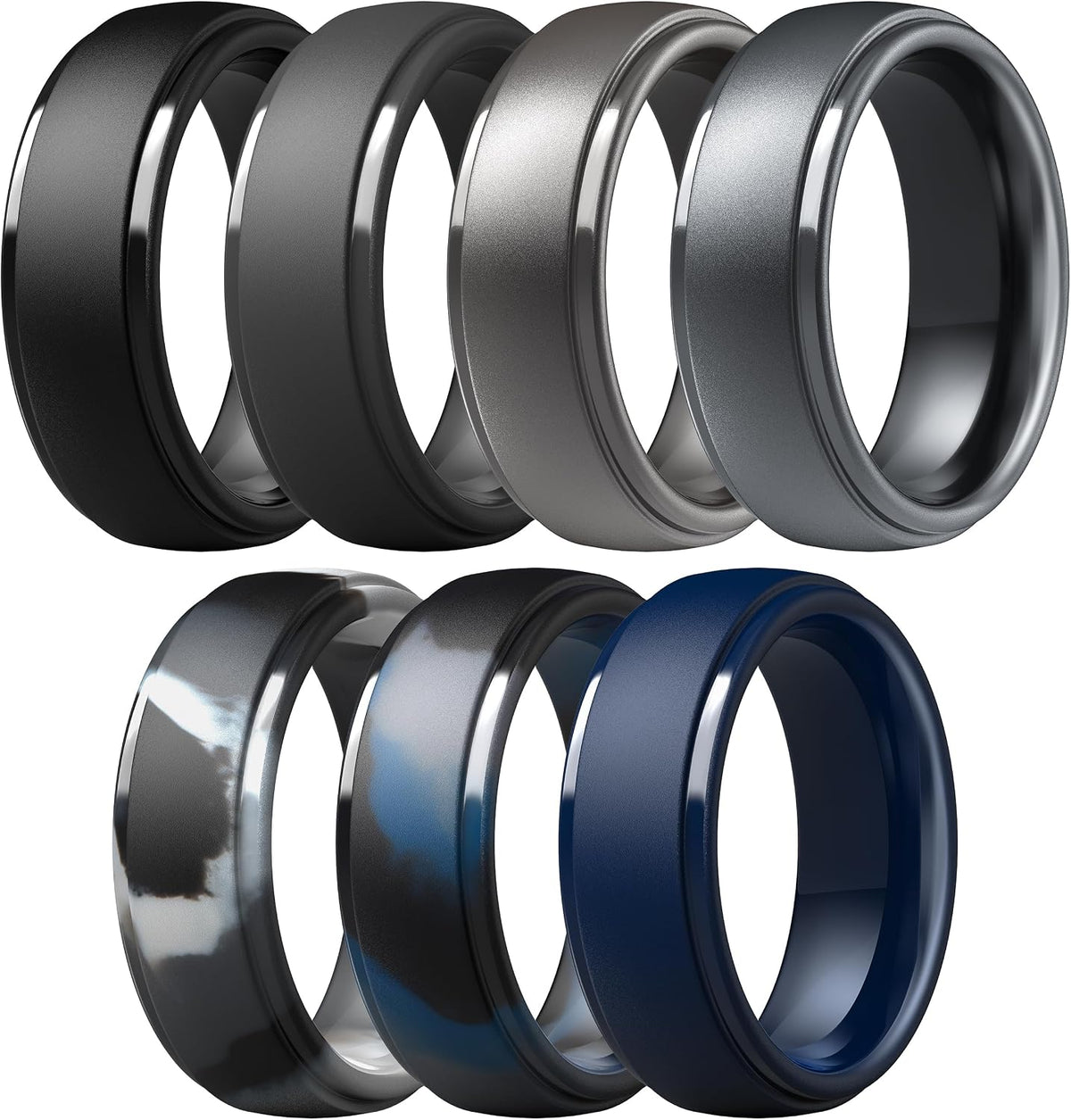 ThunderFit Silicone Rings for Men, Step Edge Rubber Wedding Bands 10mm Wide
