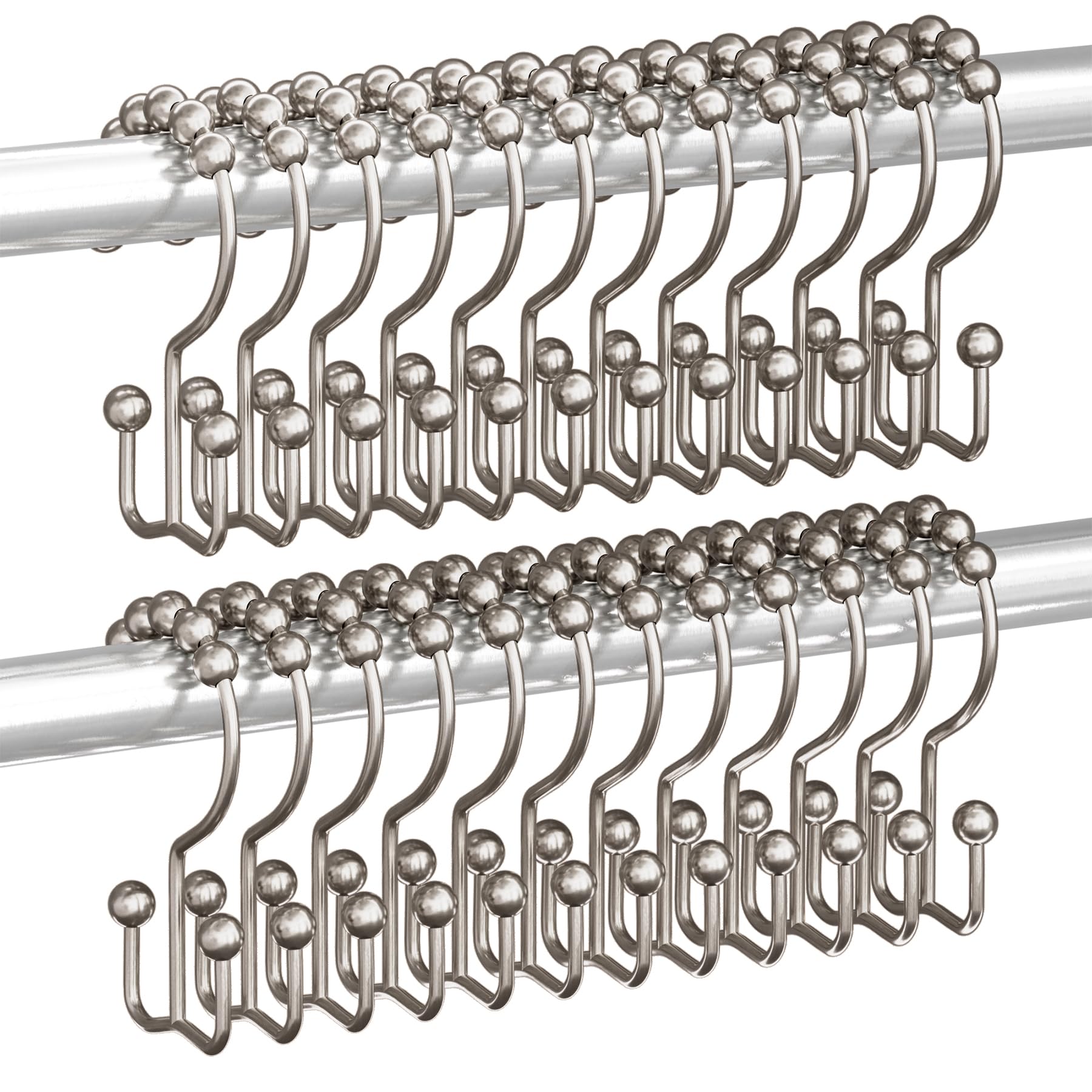 Titanker Shower Curtain Hooks Rings, Rust Resistant Metal Double Glide Shower Hooks Rings for Bathroom Shower Rods Curtains, Set of 12 Hooks - Nickel