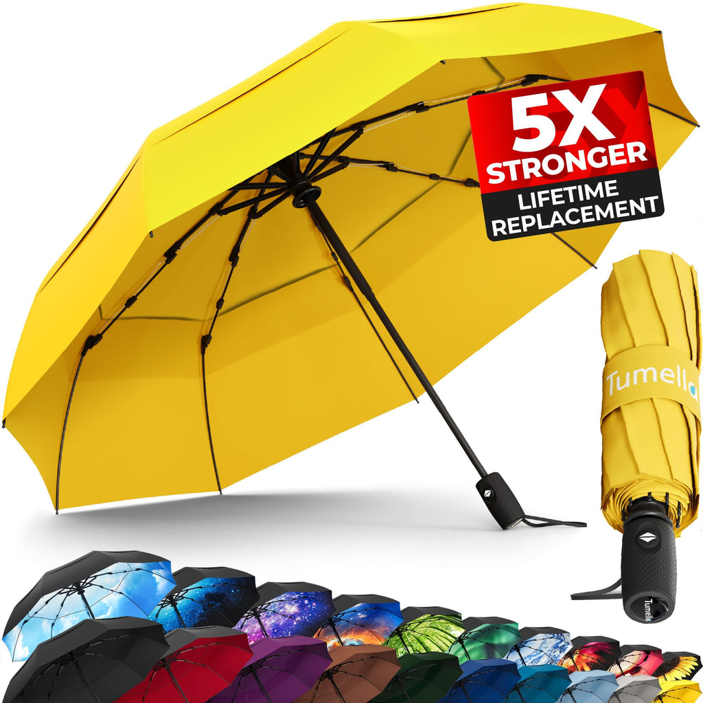 TUMELLA Strongest Windproof Travel Umbrella (Compact, 100MPH Wind-Tested), Light, Portable, One-Handed Use, Automatic Folding Rain Umbrella, Durable, Premium Grip, Fits Car & Backpack