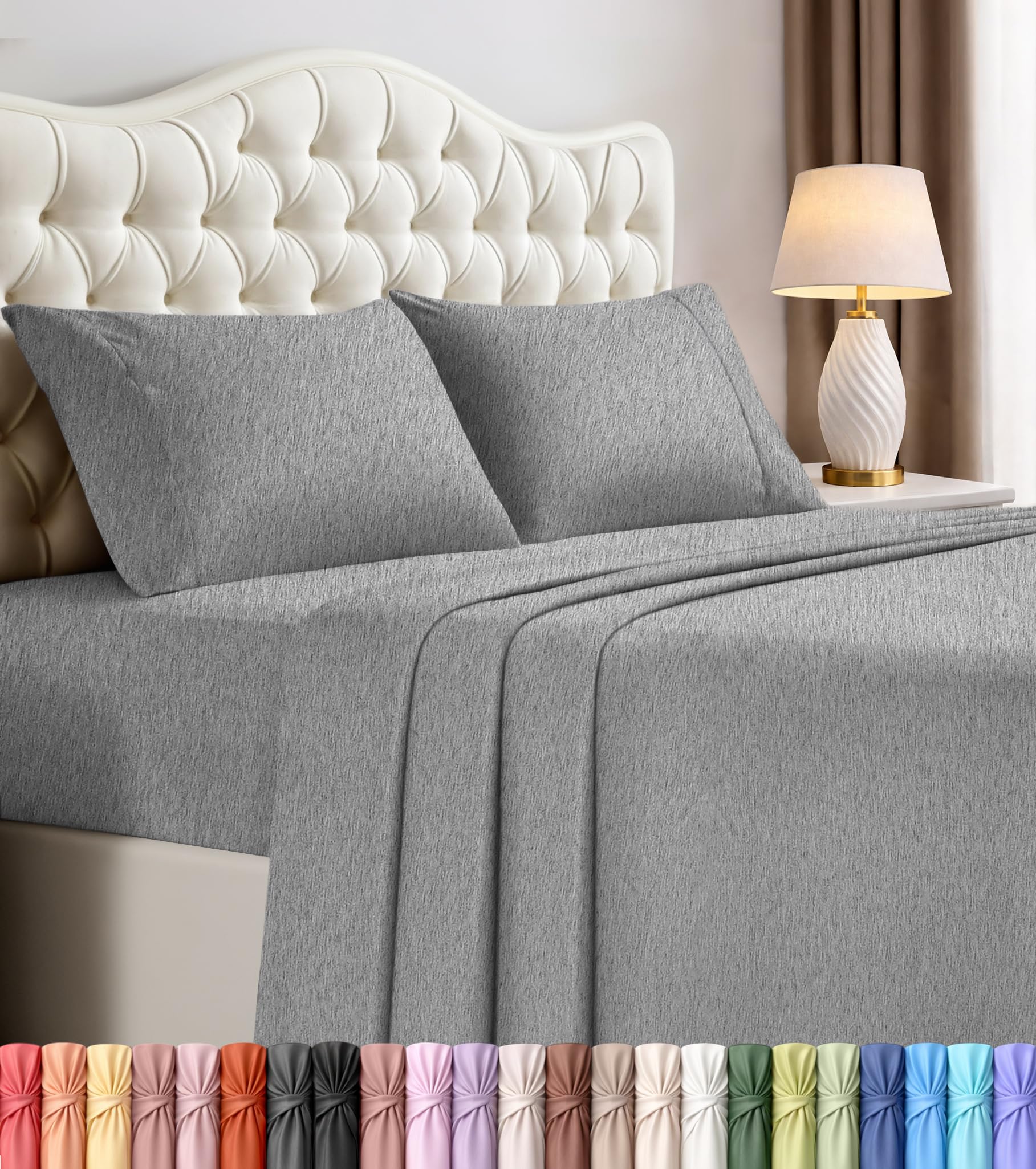 Queen Sheets Set, 4 Pieces 16" Deep Pocket Hotel Luxury Bed Sheets, Grey | Extra Soft Bedsheet Set, Comfy & Breathable Cooling Sheets, Wrinkle & Fade Resistant, Fitted Sheet, Flat Sheet, 2 Pillowcases