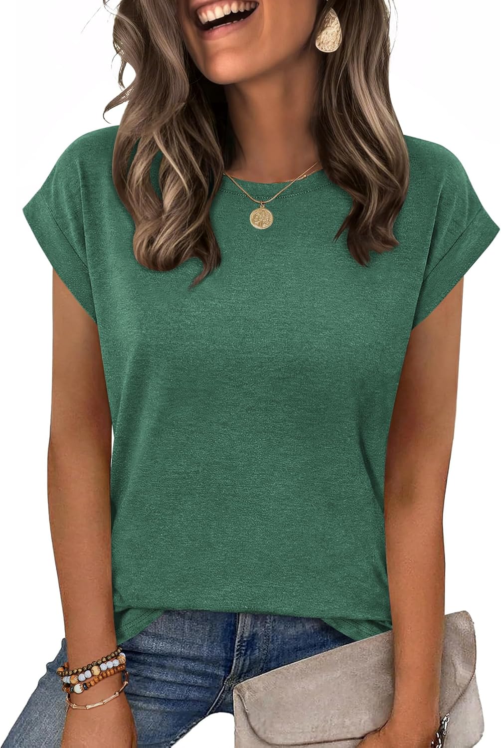 Zeagoo Womens Tops Summer Casual Cap Sleeve Tshirts Shirts Business Blouses | Dressy Spring Fashion Outfits, Trendy Clothes, Cute Crewneck Work Out Tee, Gym Clothing