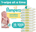 Pampers Sensitive Baby Wipes, Clinically Proven, Fragrance Free, Unscented, Water Based, Hypoallergenic, Multi-Use, Hand Wipes 1008 Wipes Total (18X Flip-Top Packs) [Packaging May Vary]