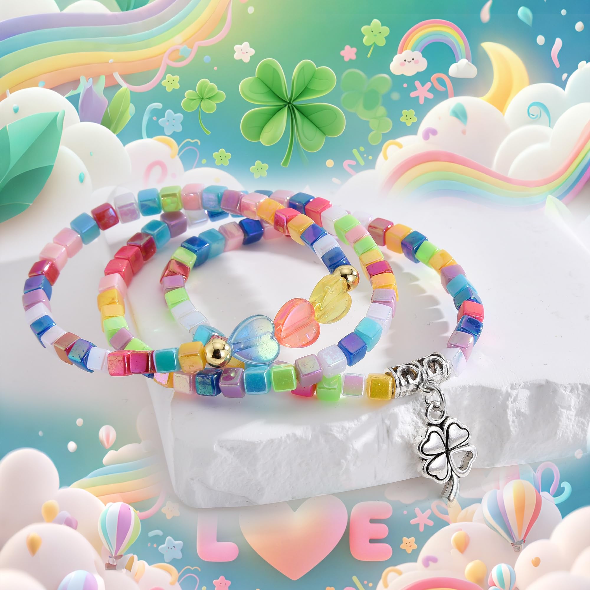 Friendship Bracelets for Girls, 10-Piece Cute Preppy Beaded Bracelet Set for Teen Girls, Matching Bracelets for Friends, Birthday Gifts for Daughter Granddaughter Niece