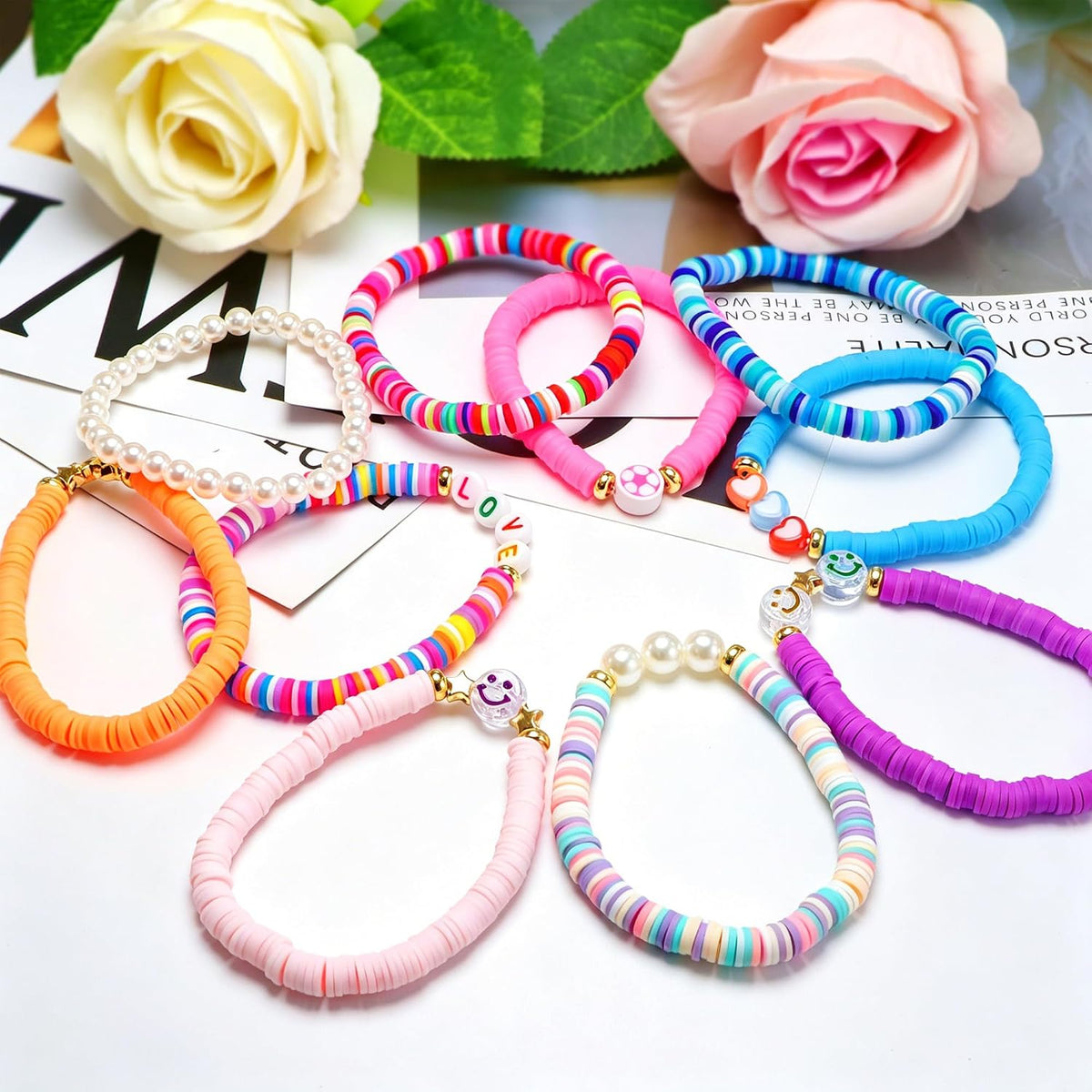 Friendship Bracelets for Girls, 10-Piece Cute Preppy Beaded Bracelet Set for Teen Girls, Matching Bracelets for Friends, Birthday Gifts for Daughter Granddaughter Niece