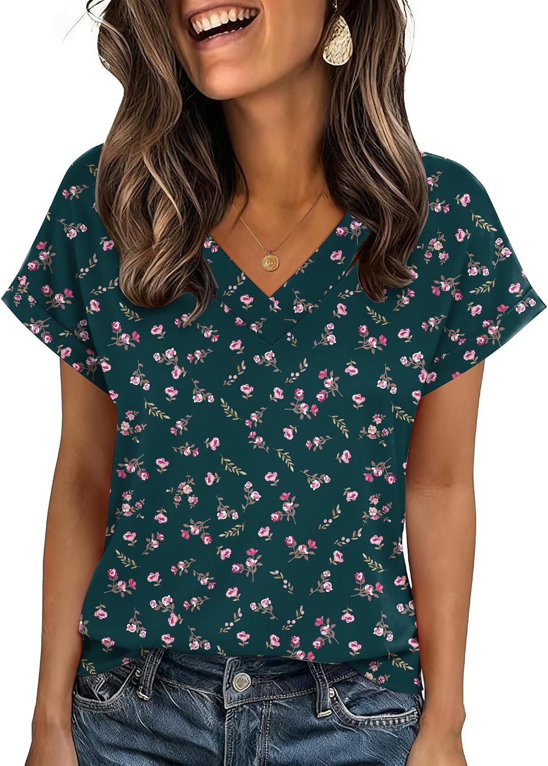 Zeagoo Womens Summer Tops Rolled Short Sleeve Shirts Dressy Casual Blouses