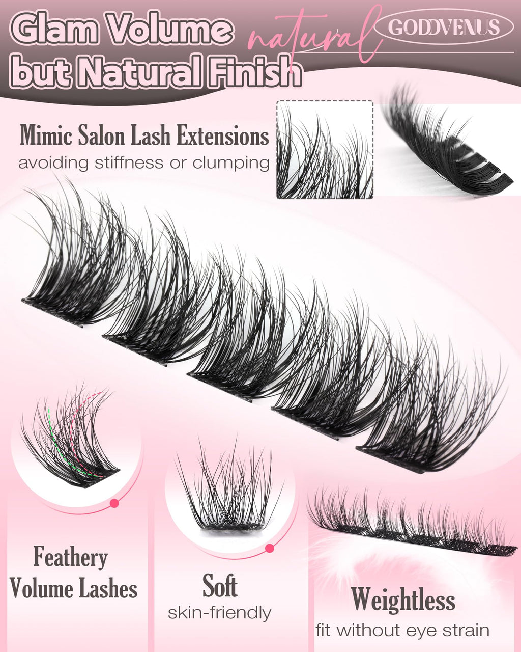 Goddvenus Lash Clusters Kit Wispy Eyelash Clusters Lashes Natural DIY Lash Extension Kit 10-16mm Cluster Eyelash Extensions Kit 300pcs C Curl Individual Lashes Cluster Eyelash (No Tweezers)