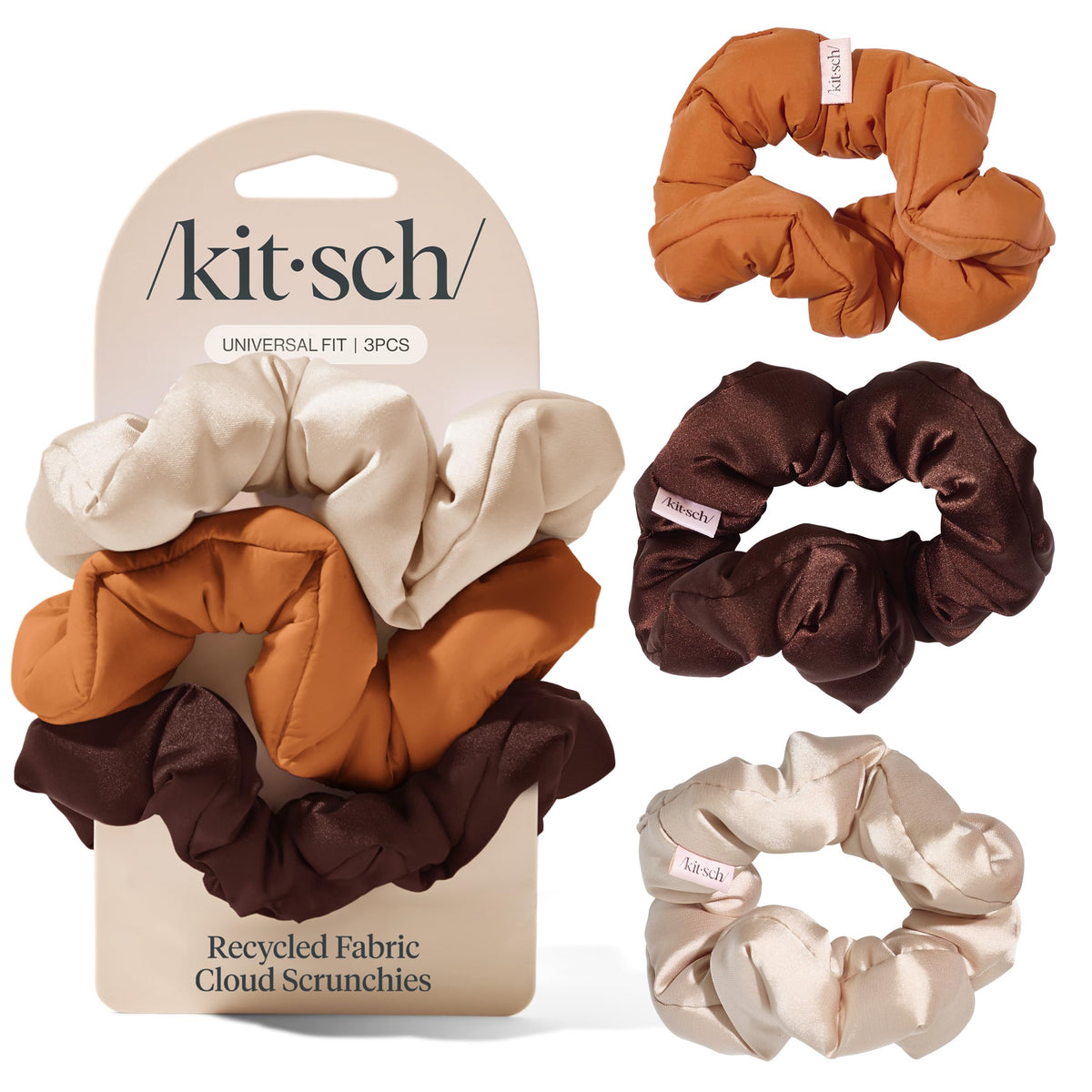 Kitsch Satin Scrunchies for Women | For All Hair Types - Black, 5pcs | Wake Up Frizz-Free, No Crease Hair Ties, Softer Than Silk Scrunchies, Stylish Hair Accessories For All Hair Types