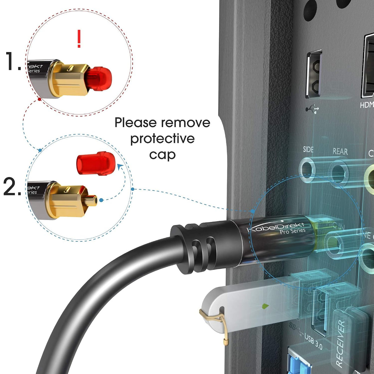KabelDirekt – Optical Audio TOSLINK Cable – 6ft – Soundbar