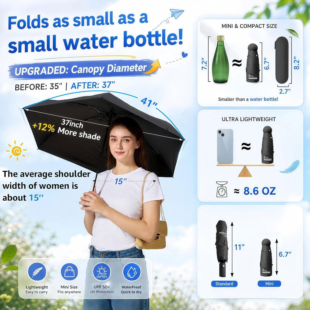 BAODINI Mini Travel Umbrella with UV Sun Protection, Compact Pocket-Size
