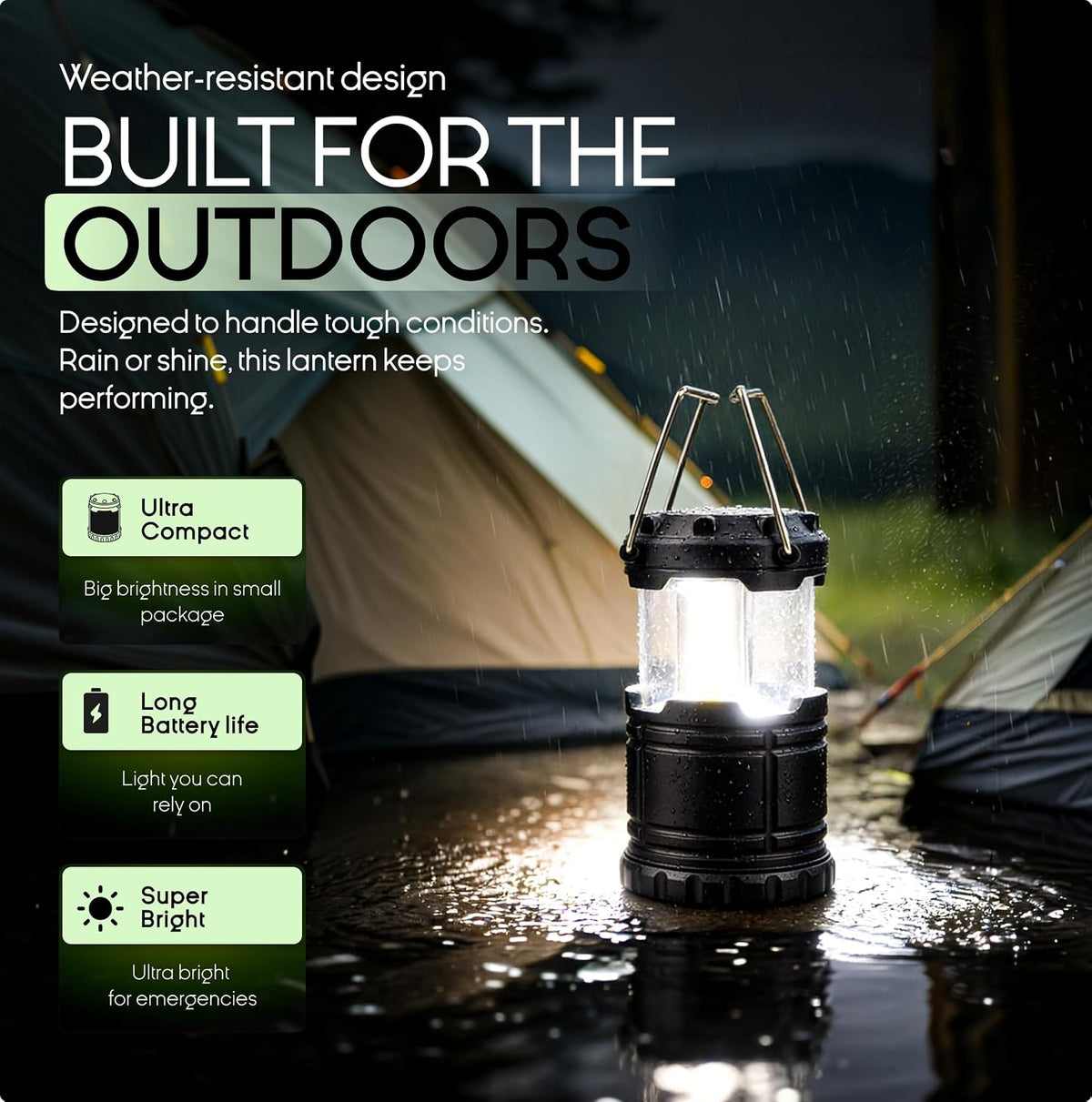 MalloMe Camping Lights LED Lantern Flashlights, Battery Operated Lamp Tent Lanterns for Power Outages, Camping Essentials Outdoor,Home,Emergency Gear, Hurricane Survival (3 AAA batteries not included)