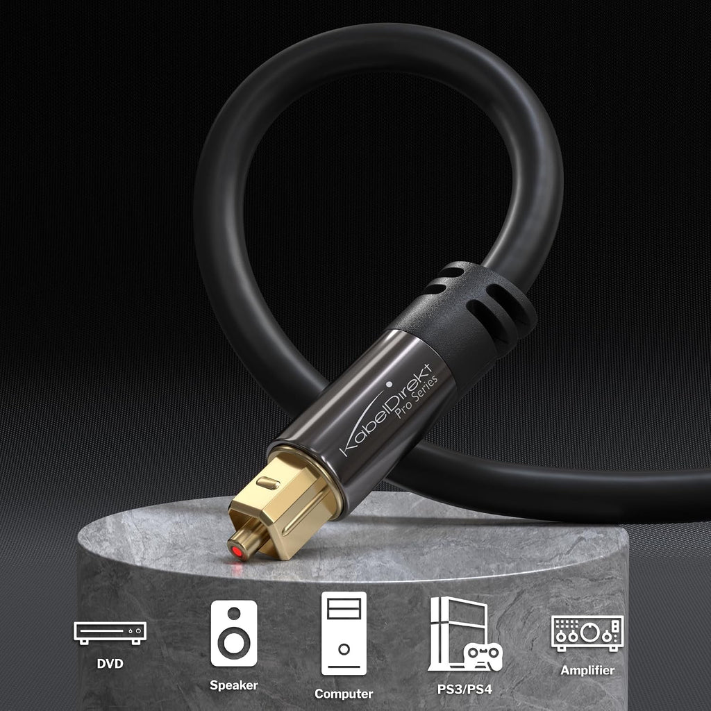 KabelDirekt – Optical Audio TOSLINK Cable – 6ft – Soundbar