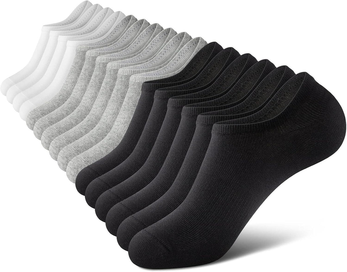 wernies No Show Socks Men, Low Cut Ankle Short Casual Non Slip Socks | Premium Cotton Fabric, Soft Breathable Invisible White Black Gray Socks Men