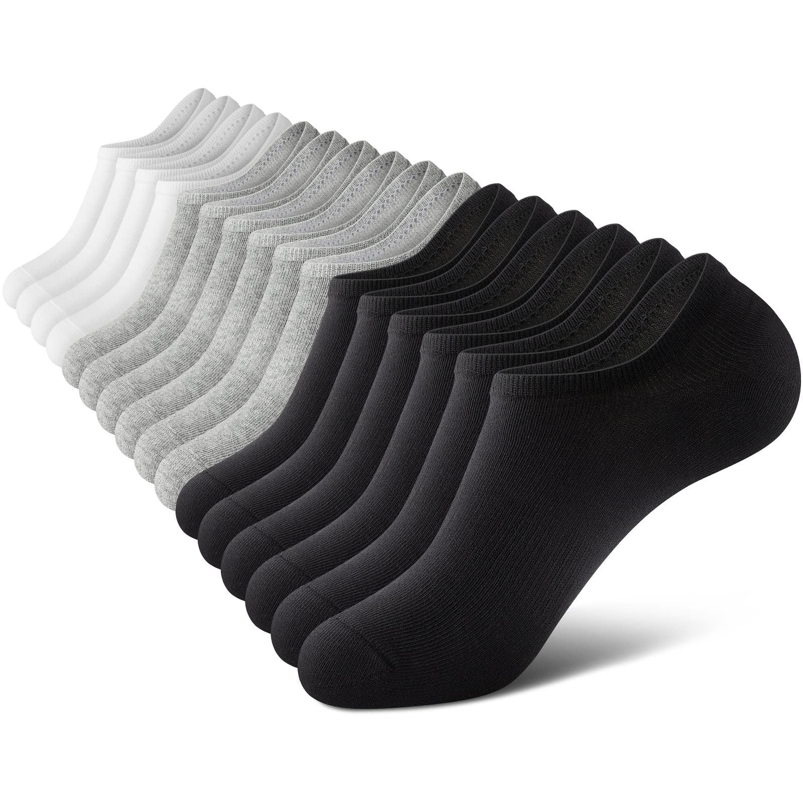 wernies No Show Socks Men, Low Cut Ankle Short Casual Non Slip Socks | Premium Cotton Fabric, Soft Breathable Invisible White Black Gray Socks Men