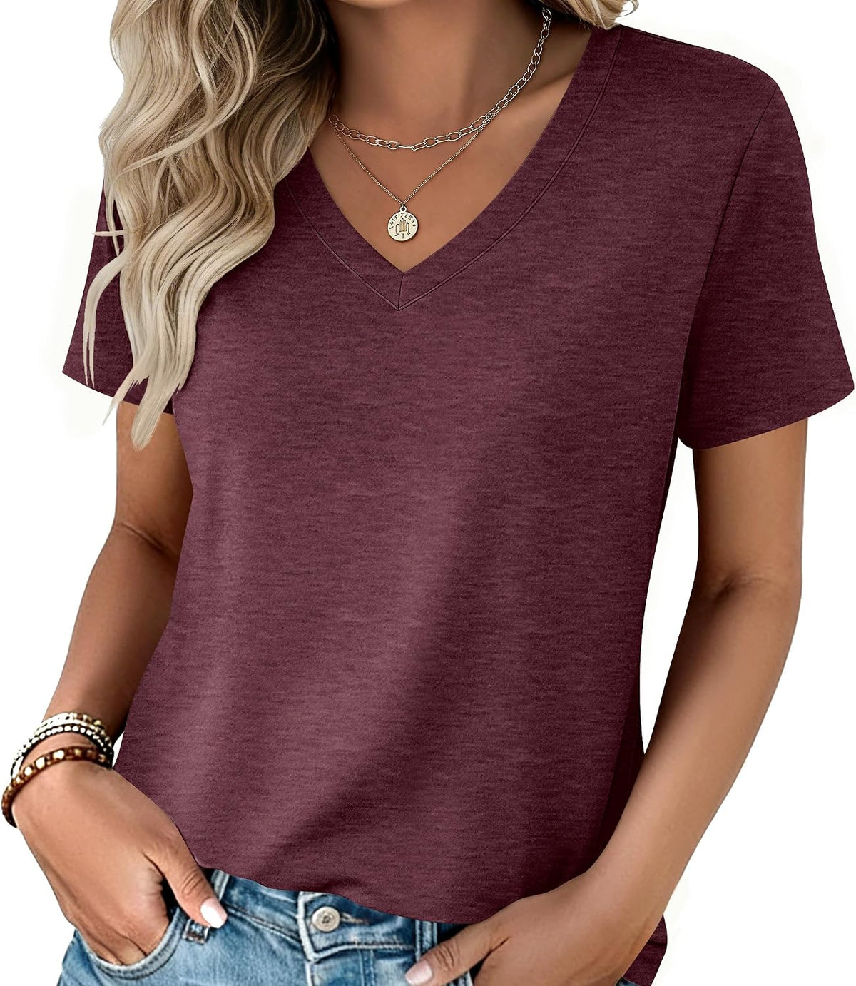 Zeagoo Womens V-Neck Tops Summer Casual Short Sleeve Tshirts S-3XL