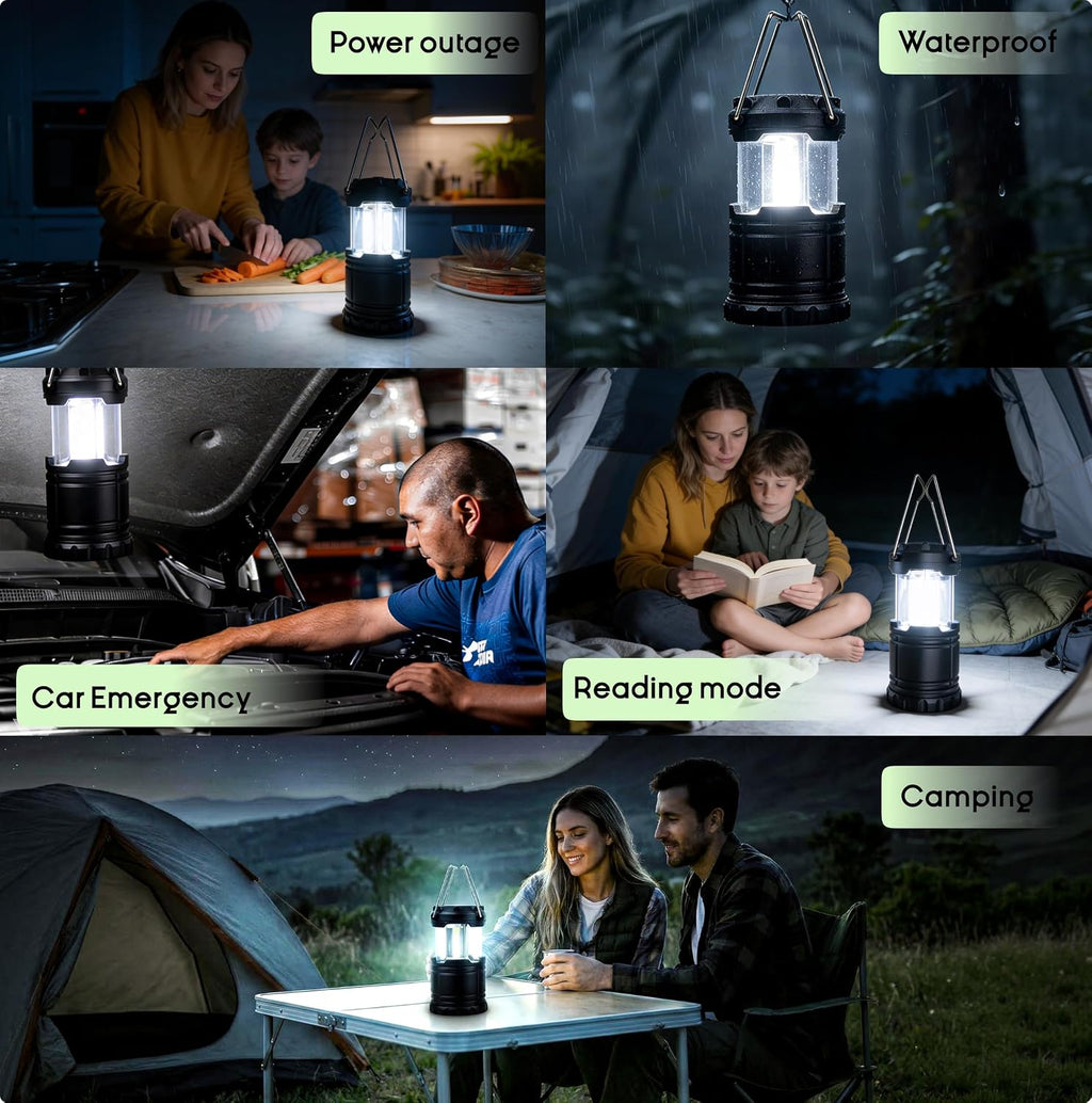 MalloMe Camping Lights LED Lantern Flashlights, Battery Operated Lamp Tent Lanterns for Power Outages, Camping Essentials Outdoor,Home,Emergency Gear, Hurricane Survival (3 AAA batteries not included)