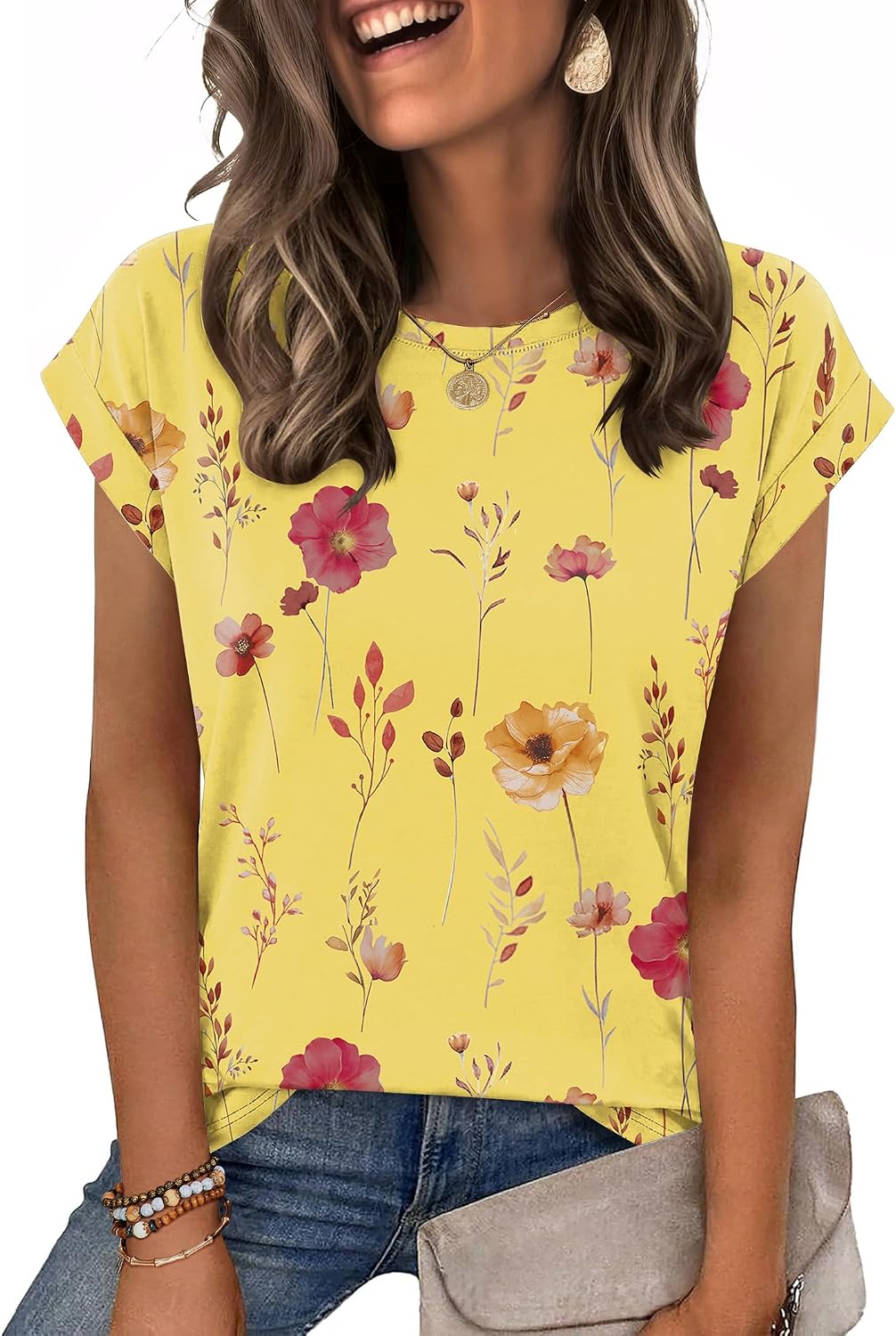 Zeagoo Womens Tops Summer Casual Cap Sleeve Tshirts Shirts Business Blouses | Dressy Spring Fashion Outfits, Trendy Clothes, Cute Crewneck Work Out Tee, Gym Clothing