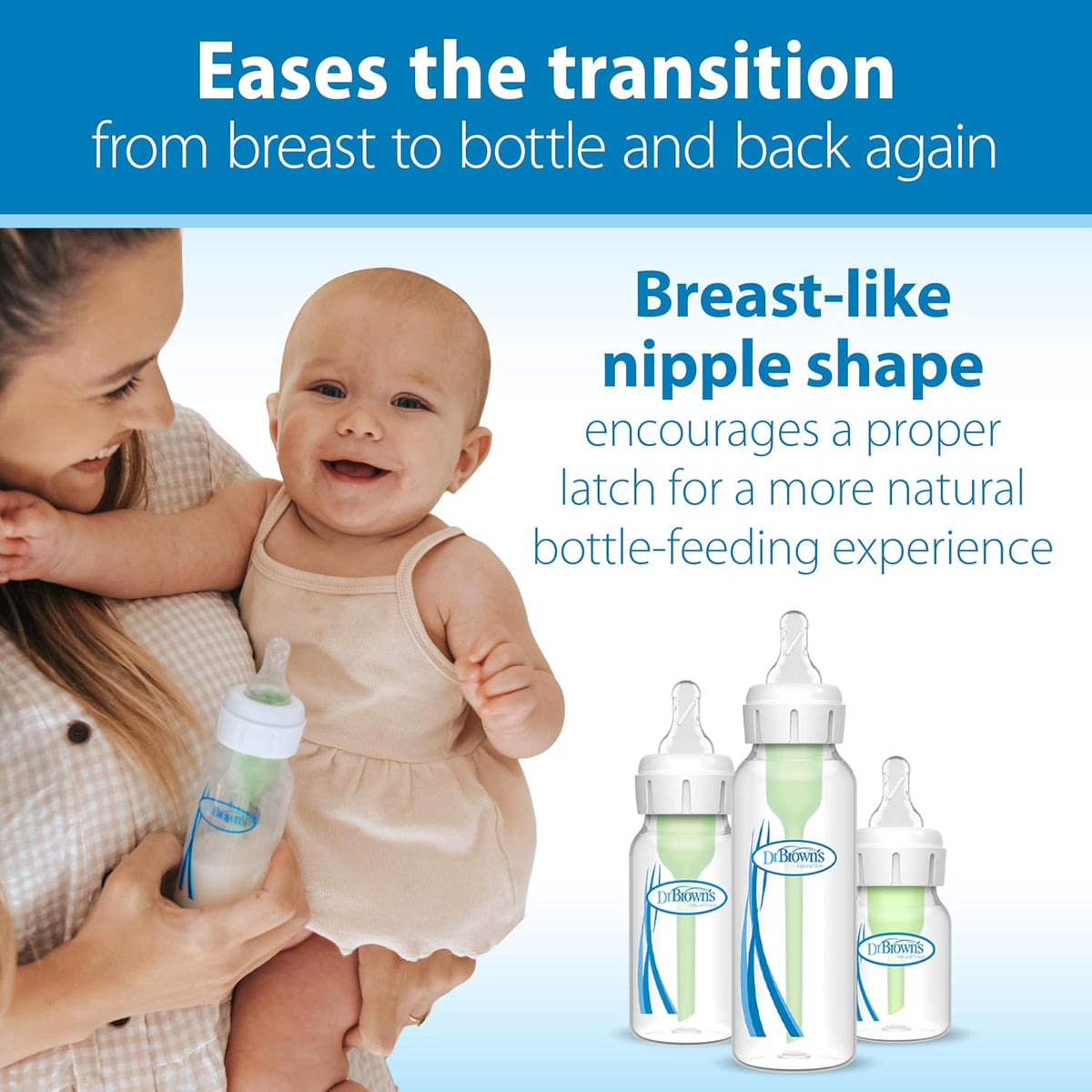 Dr. Brown's Natural Flow Level 3 Narrow Baby Bottle Nipple, Medium-Fast Flow, 6m+, 100% Silicone, 6 Count
